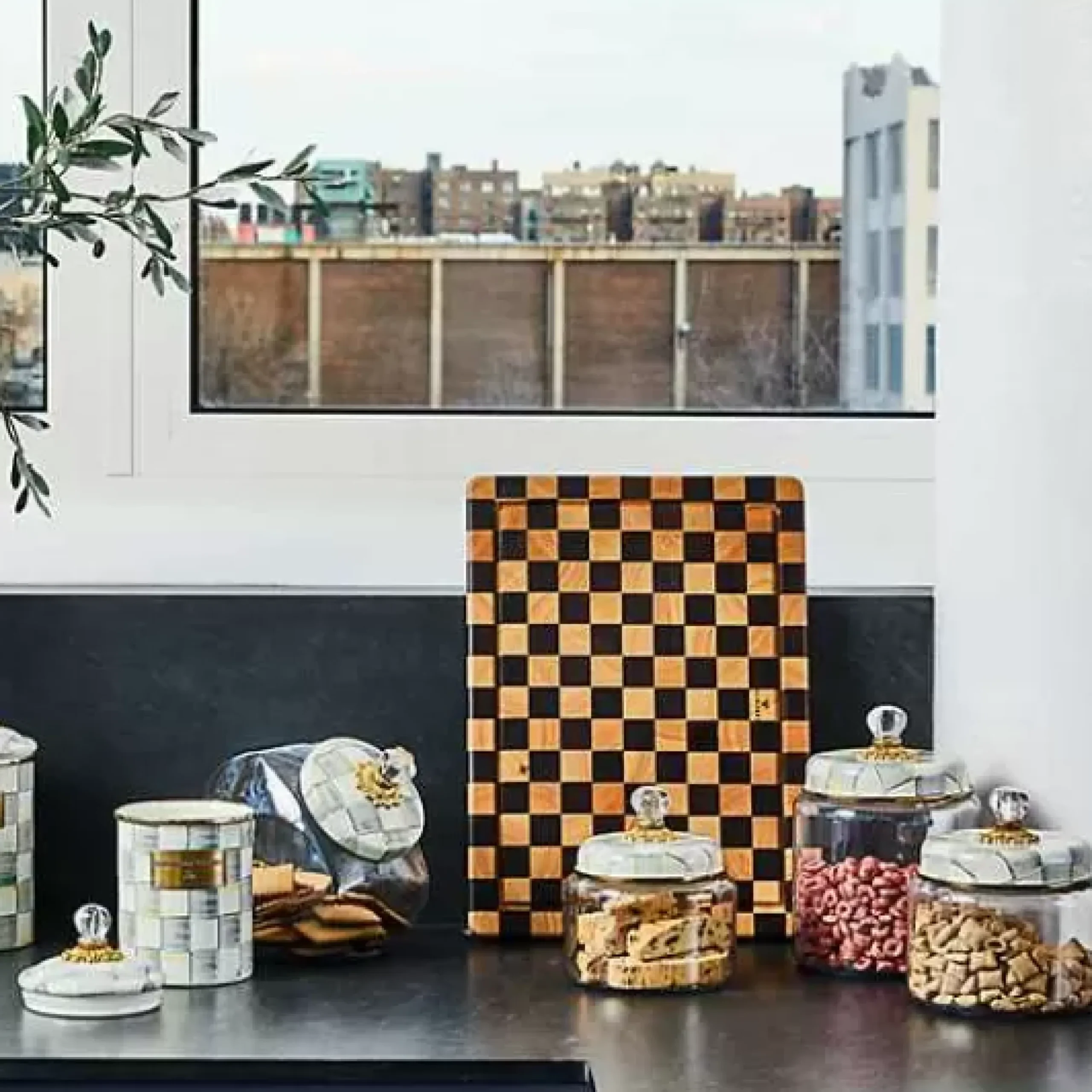MacKenzie-Childs Sterling Check Small Kitchen Canister< Kitchen Storage & Organization