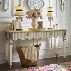 MacKenzie-Childs Sterling Check Stripe Console Table< Storage Furniture|Living Room