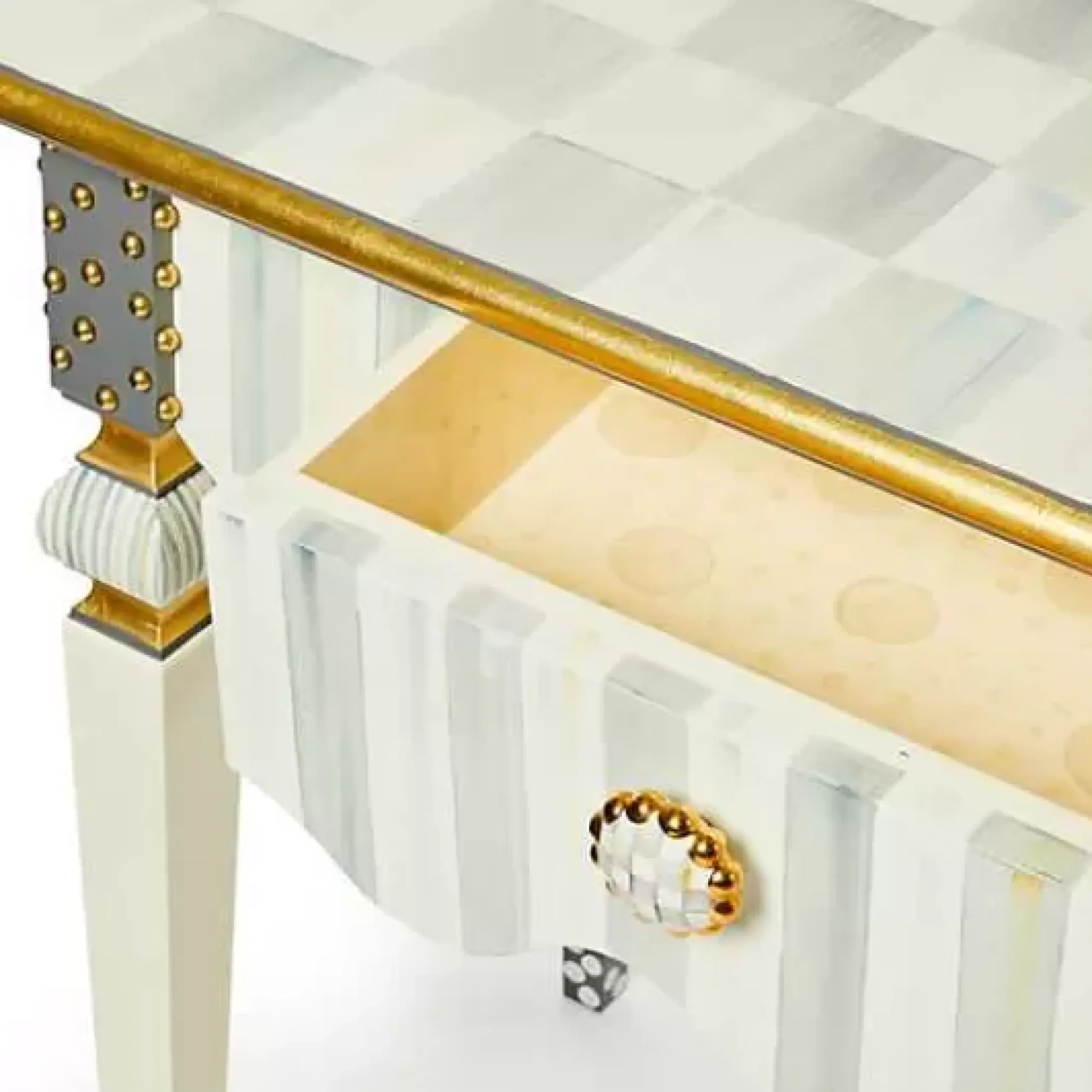 MacKenzie-Childs Sterling Check Stripe Console Table< Storage Furniture|Living Room