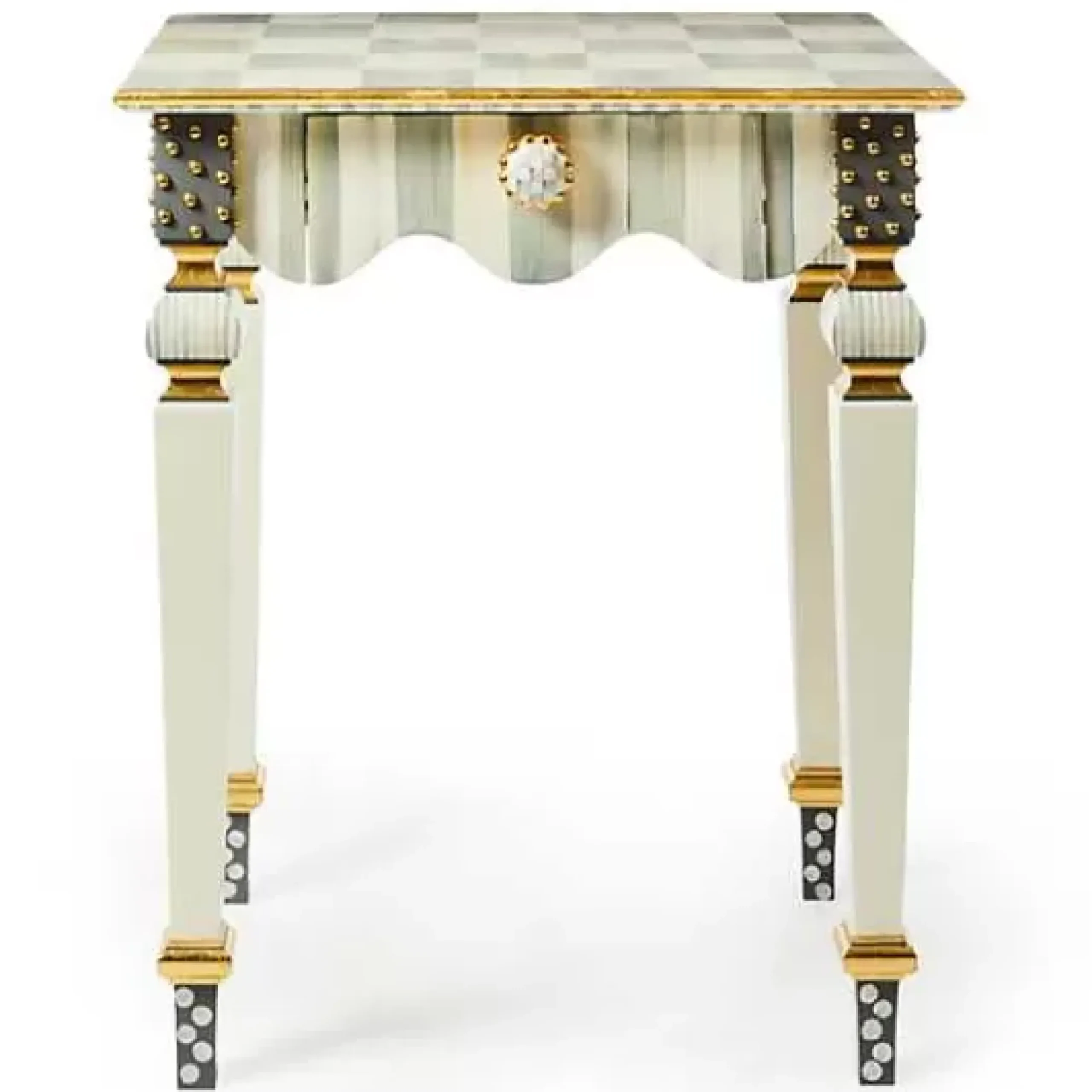 MacKenzie-Childs Sterling Check Stripe Side Table< Living Room