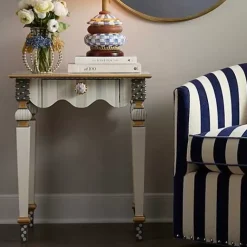 MacKenzie-Childs Sterling Check  Stripe Side Table< Living Room