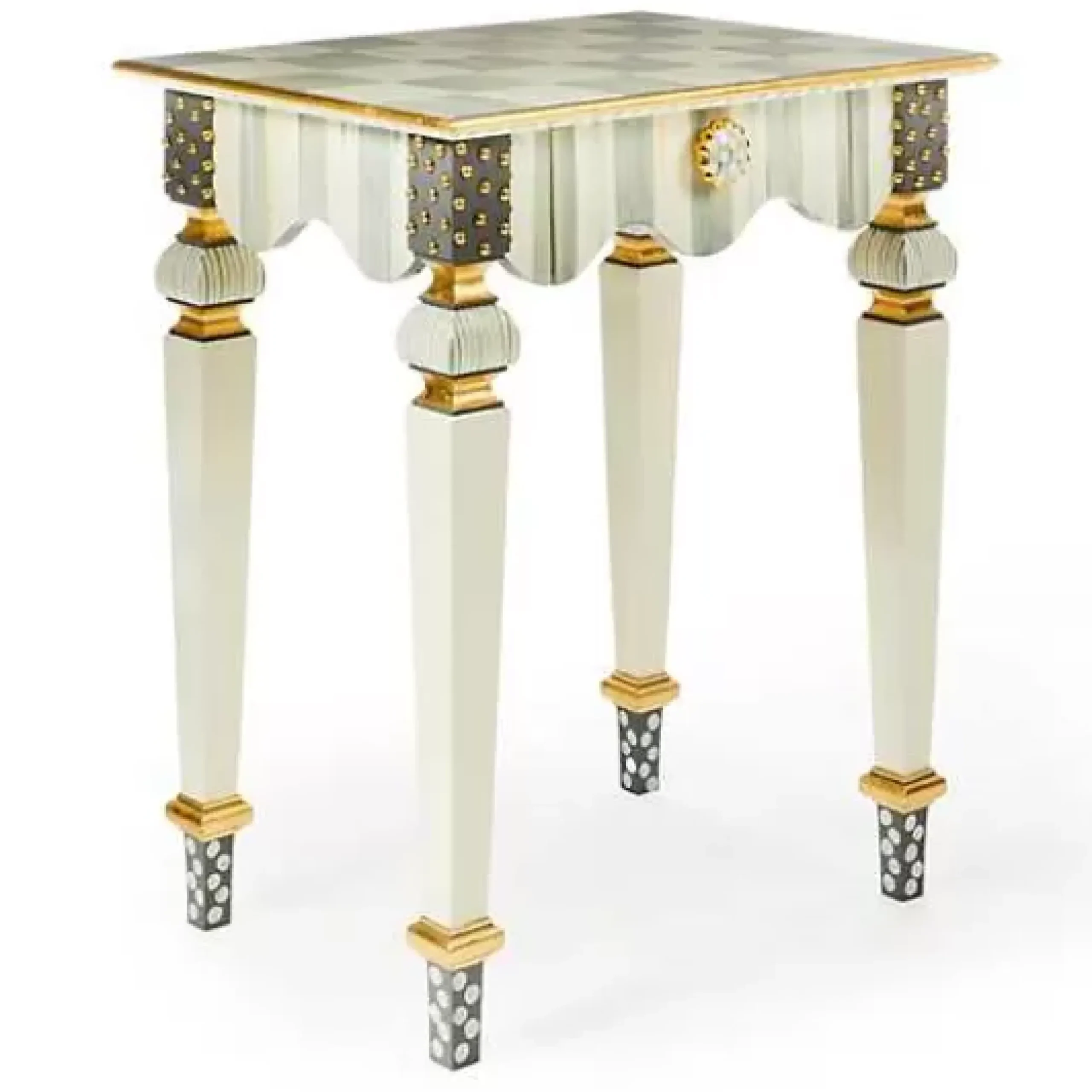 MacKenzie-Childs Sterling Check Stripe Side Table< Living Room