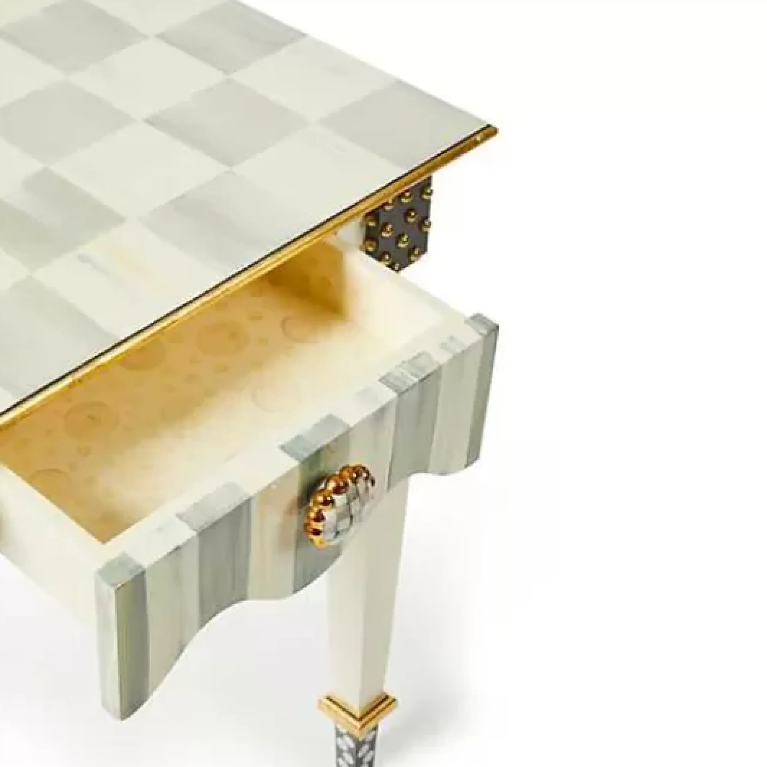 MacKenzie-Childs Sterling Check Stripe Side Table< Living Room