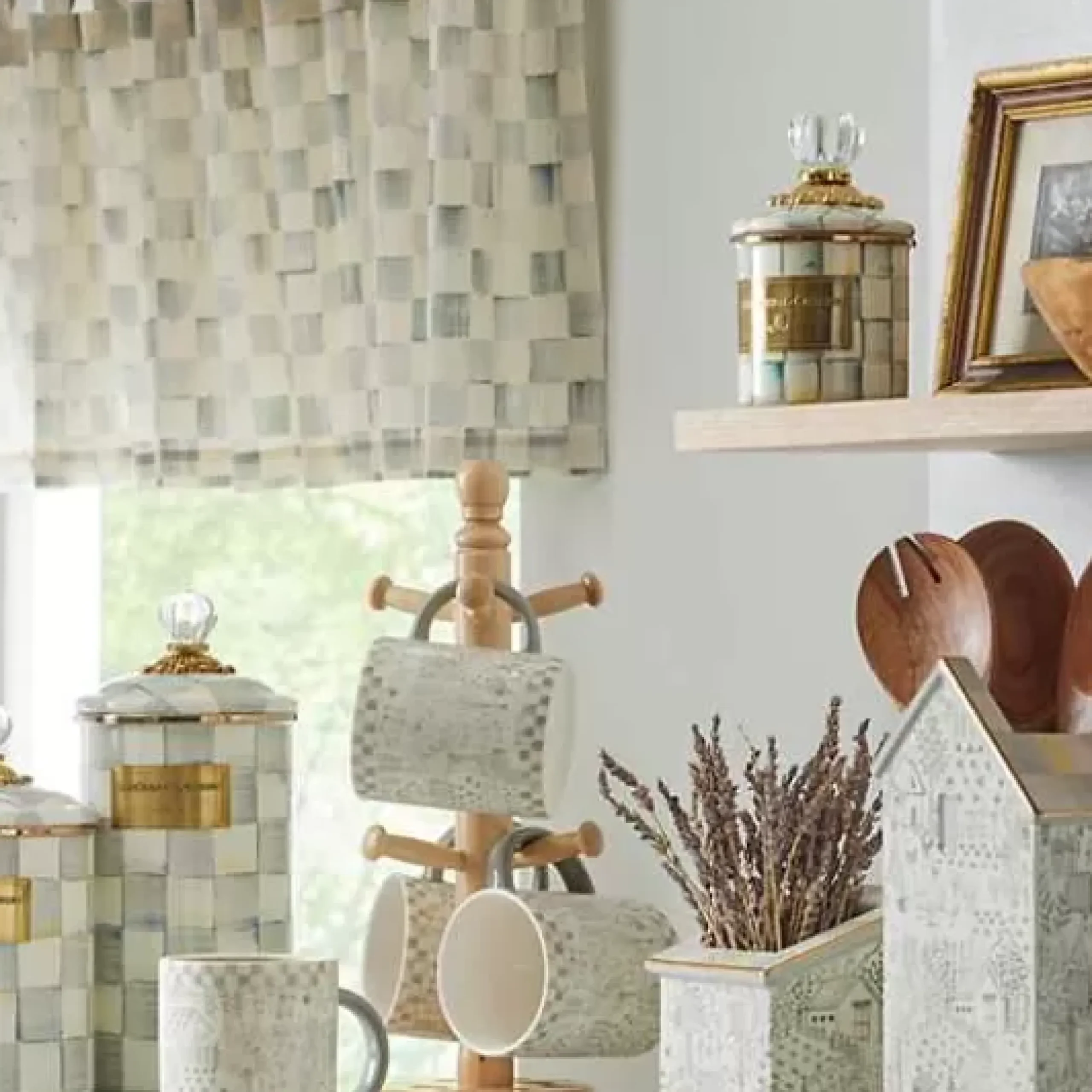 MacKenzie-Childs Sterling Check Tab Top Valance< Room Accents