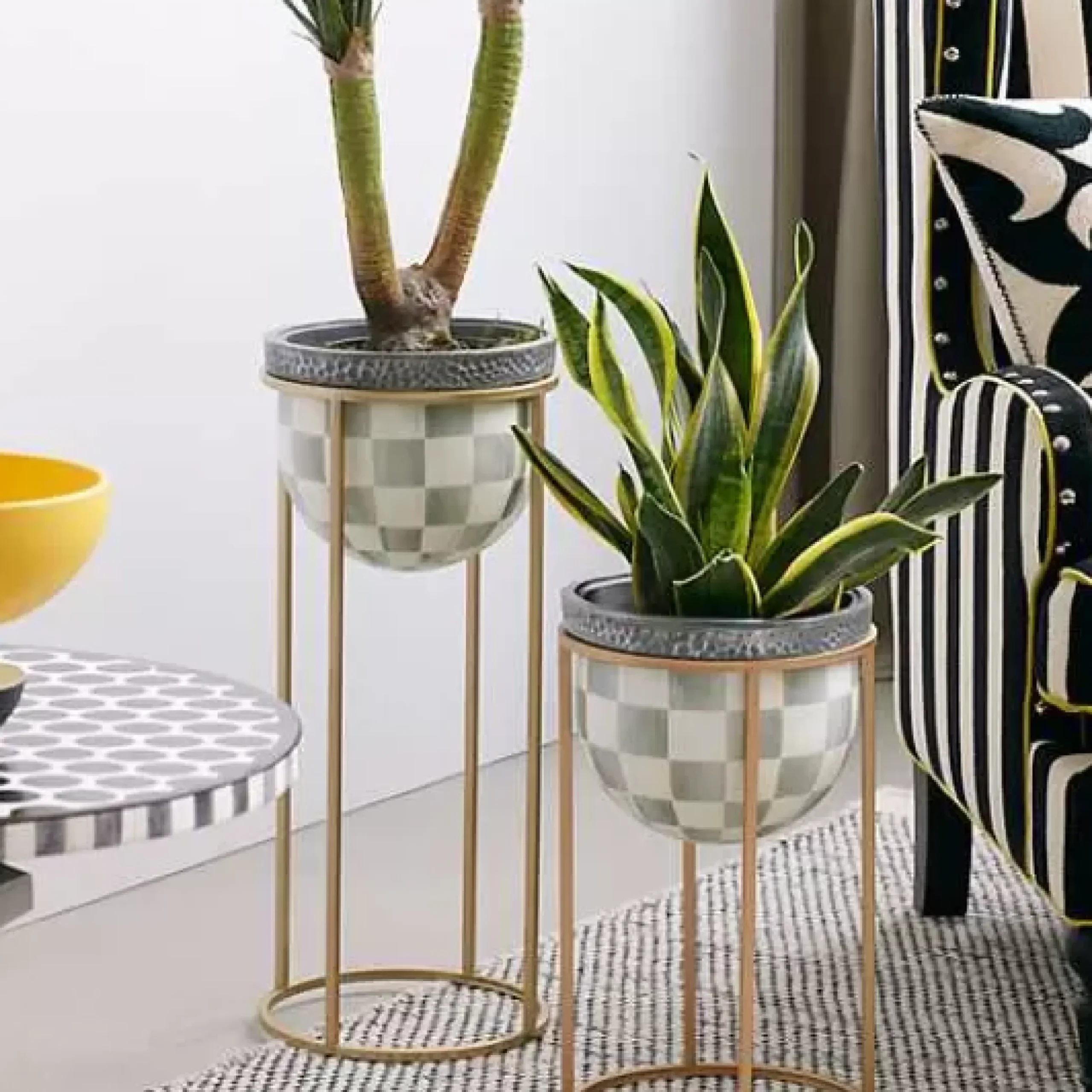 MacKenzie-Childs Sterling Check Tall Plant Stand< Outdoor|Room Accents
