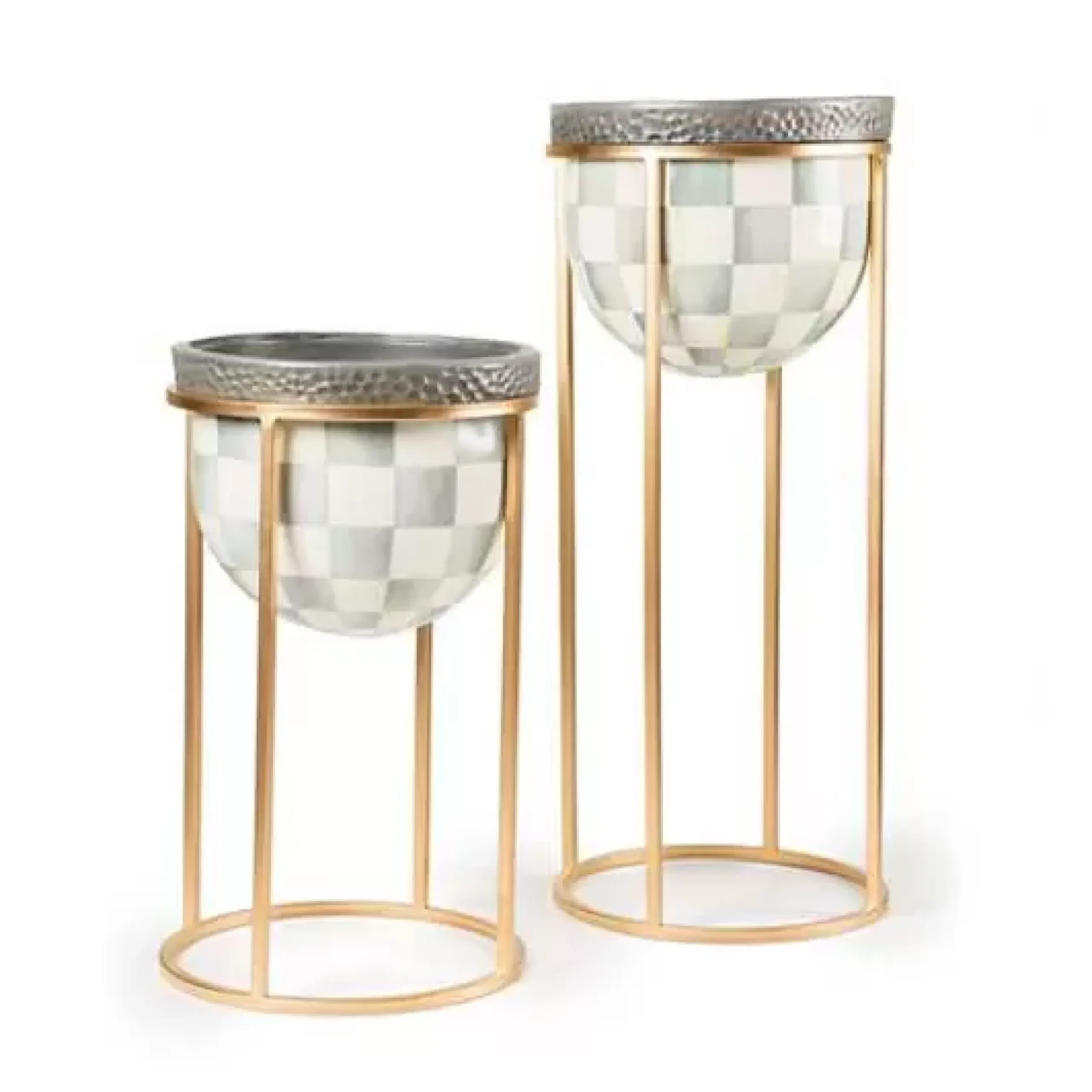 MacKenzie-Childs Sterling Check Tall Plant Stand< Outdoor|Room Accents