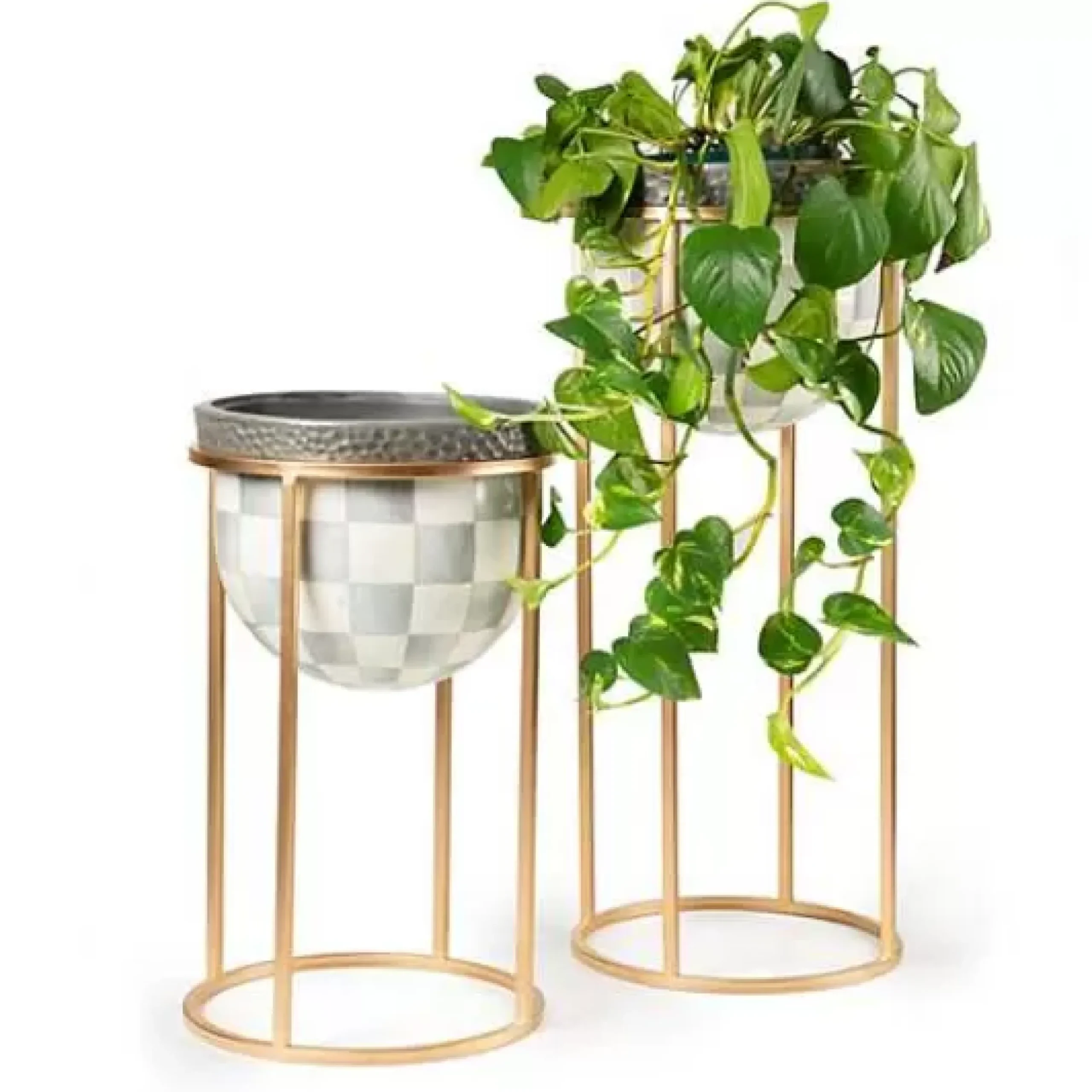 MacKenzie-Childs Sterling Check Tall Plant Stand< Outdoor|Room Accents