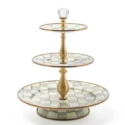 MacKenzie-Childs Sterling Check Three Tier Sweet Stand< Bar Entertaining|Serveware