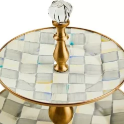 MacKenzie-Childs Sterling Check Two Tier Sweet Stand< Fall Entertaining|Serveware