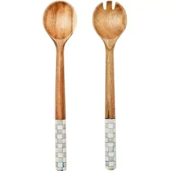 MacKenzie-Childs Sterling Check Wood Salad Servers< Fall Entertaining|Serveware
