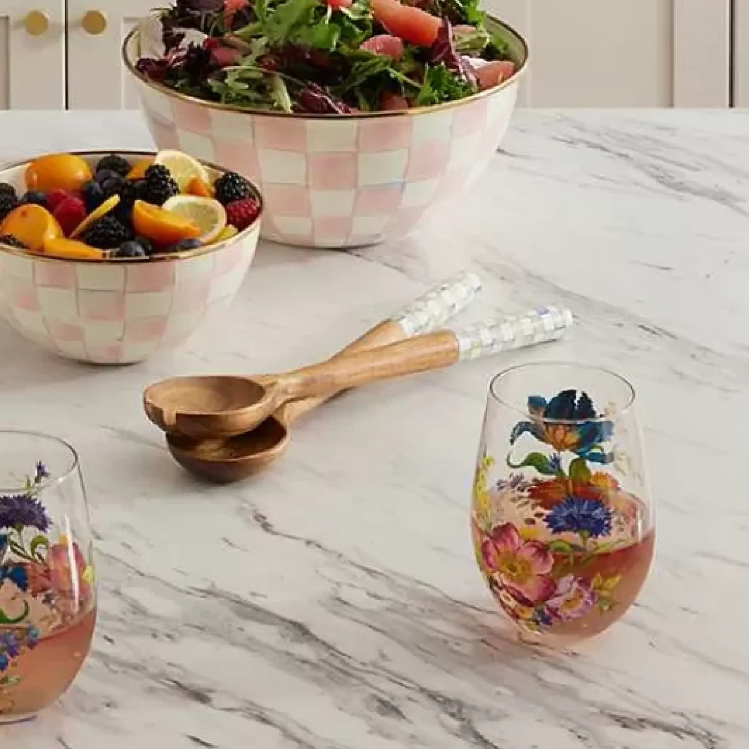 MacKenzie-Childs Sterling Check Wood Salad Servers< Fall Entertaining|Serveware