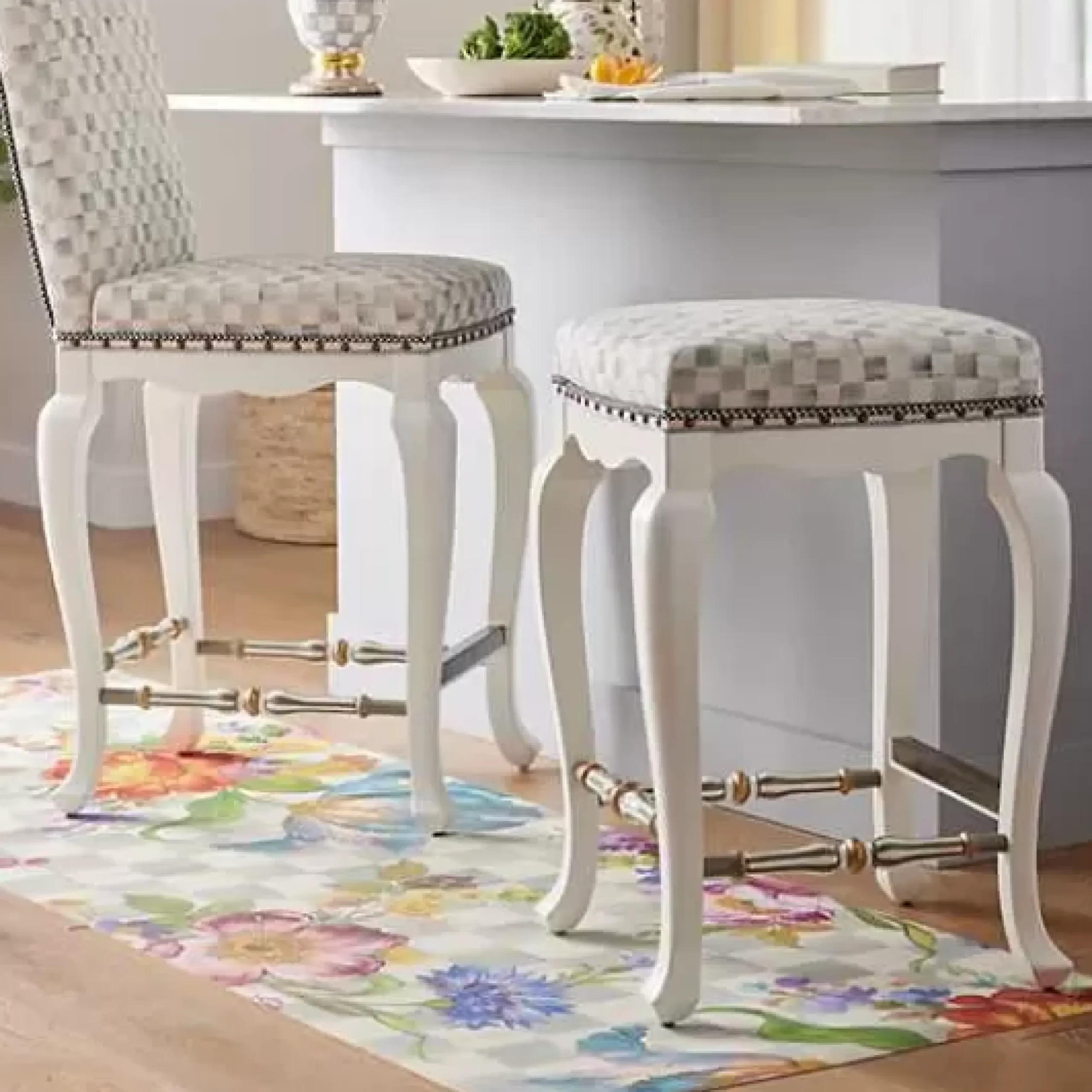 MacKenzie-Childs Sterling Flower Market Floor Mat - 2'6 x 8' Runner< Rugs