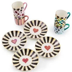 MacKenzie-Childs Sweetheart Espresso Cup Saucer, Set of 4< Kitchen & Dining Sets|The Coffee Shop