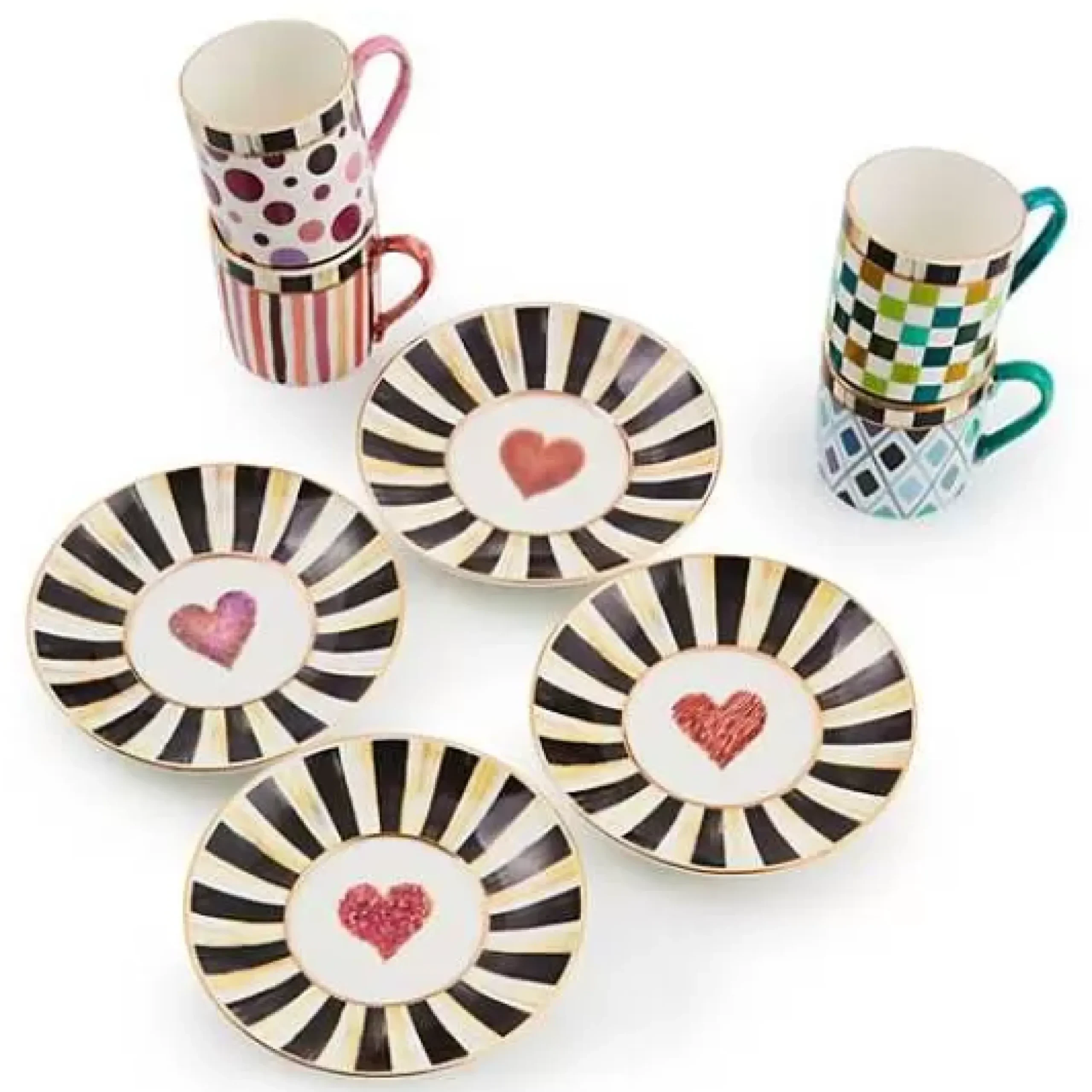 MacKenzie-Childs Sweetheart Espresso Cup Saucer, Set of 4< Kitchen & Dining Sets|The Coffee Shop