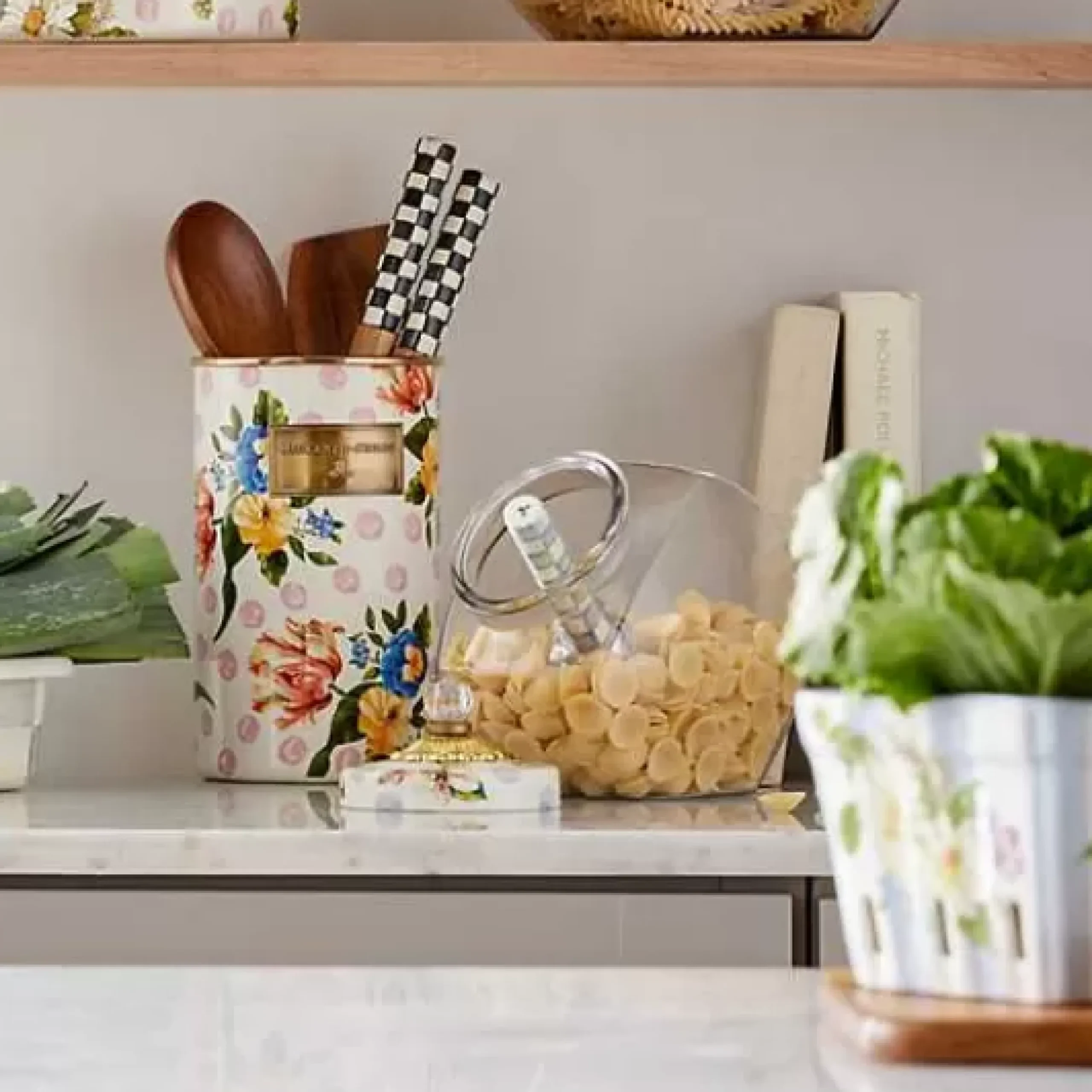 MacKenzie-Childs Sweets Jar with Wildflowers Blue Lid< Kitchen Storage & Organization