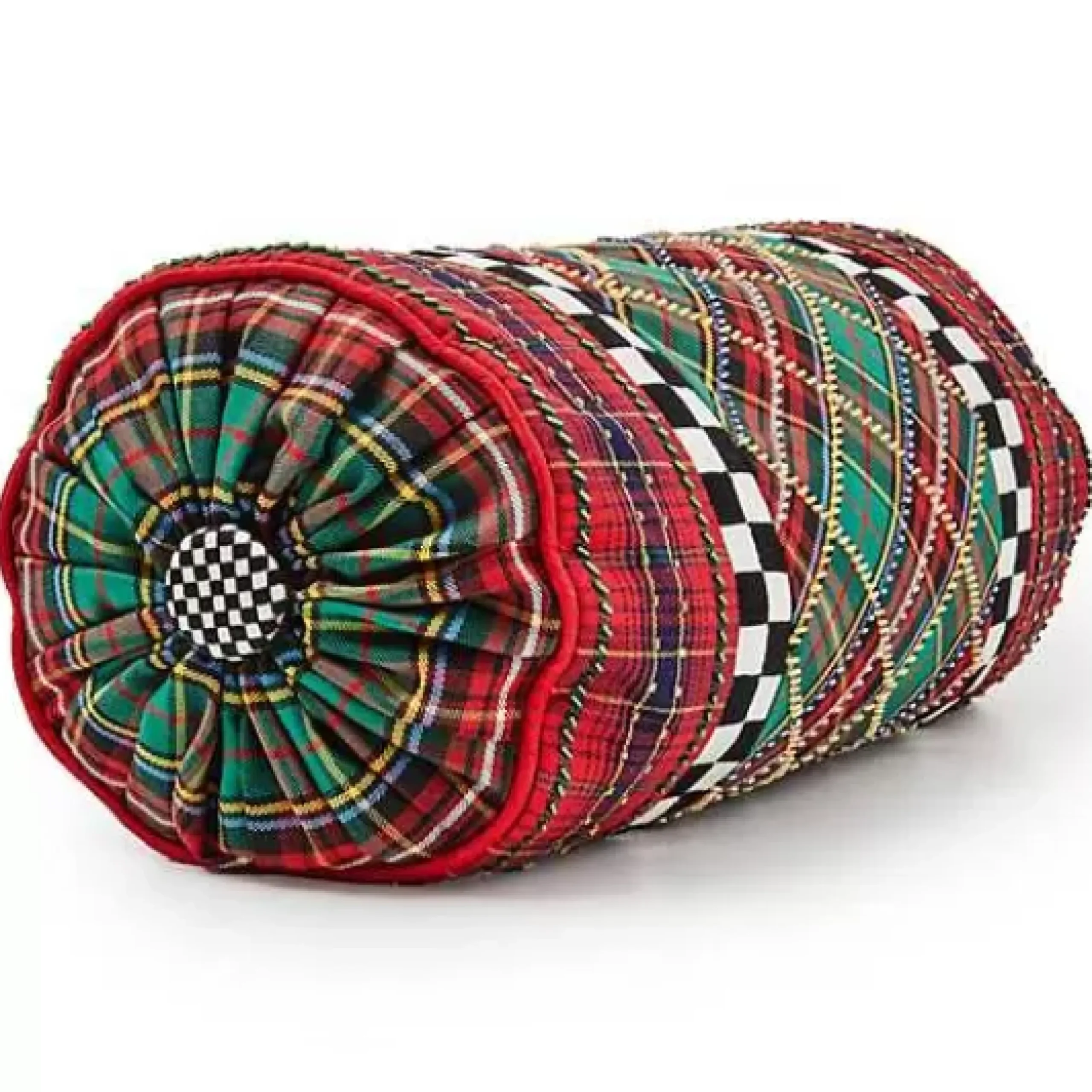 MacKenzie-Childs Tartan Beaded Bolster Pillow< Pillows, Throws, & Cushions