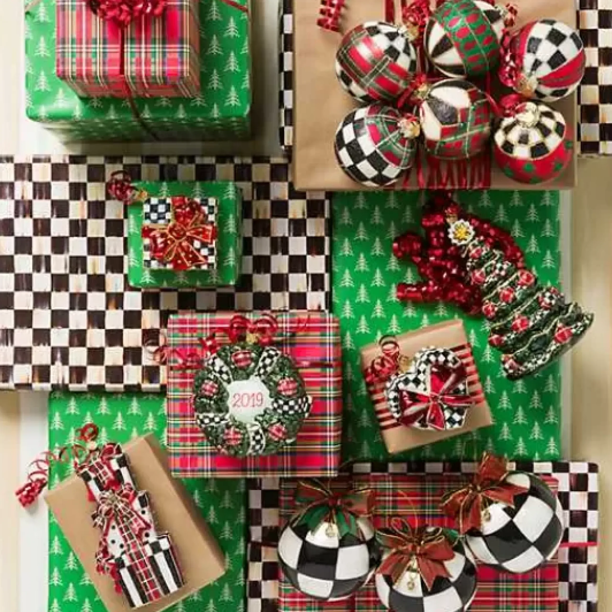 MacKenzie-Childs Tartan Glass Ball Ornaments, Set of 6< Holiday