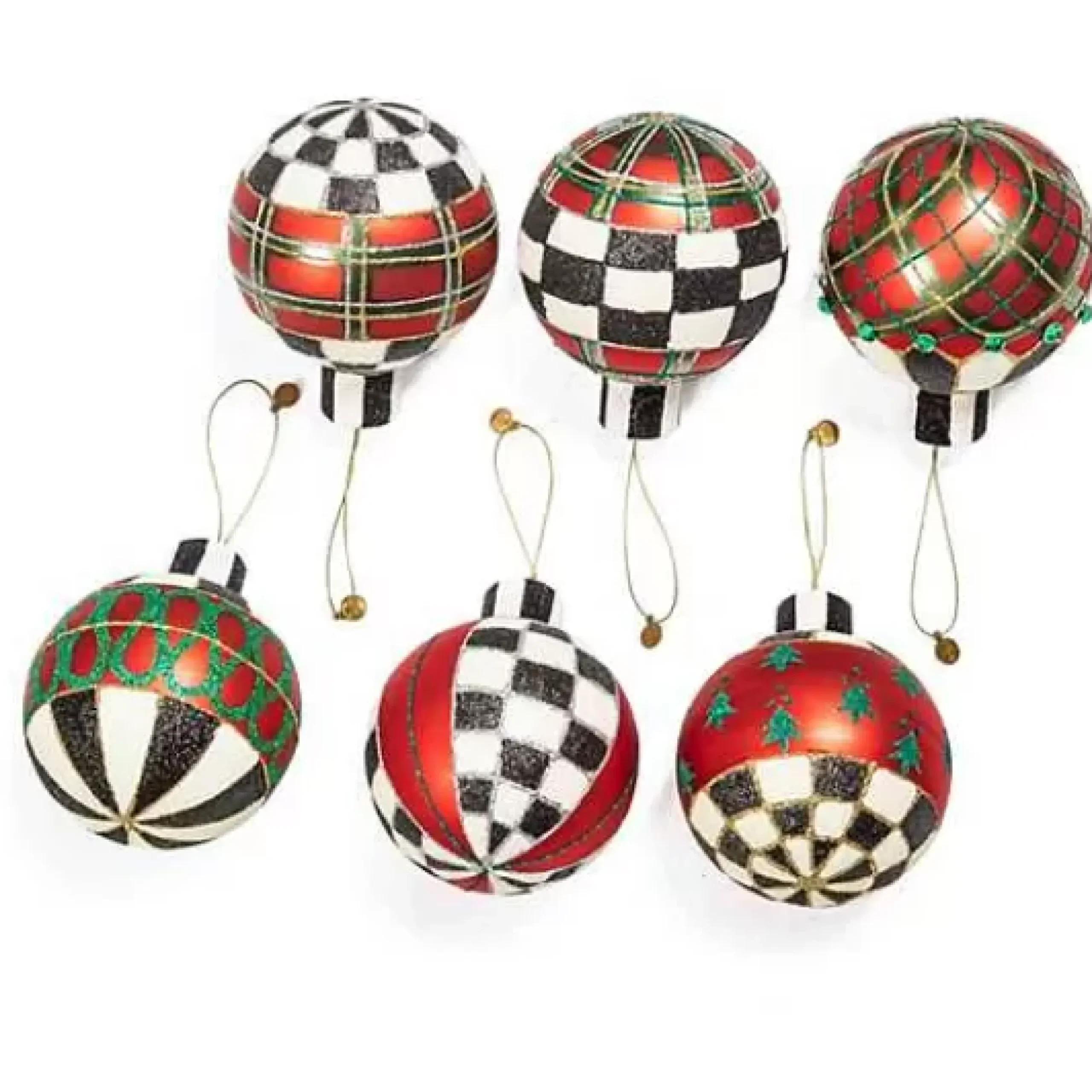 MacKenzie-Childs Tartan Glass Large Ball Ornaments, Set of 6< Holiday