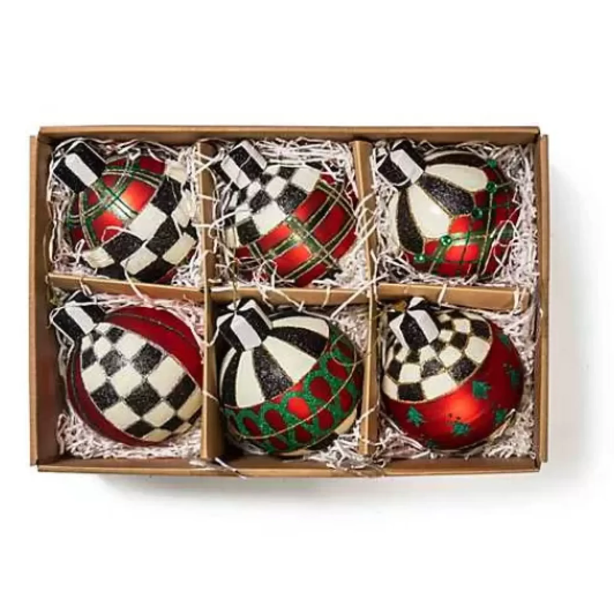 MacKenzie-Childs Tartan Glass Large Ball Ornaments, Set of 6< Holiday