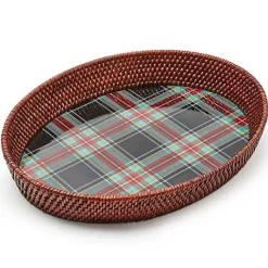 MacKenzie-Childs Tartan Large Black Rattan Serving Tray< Serveware