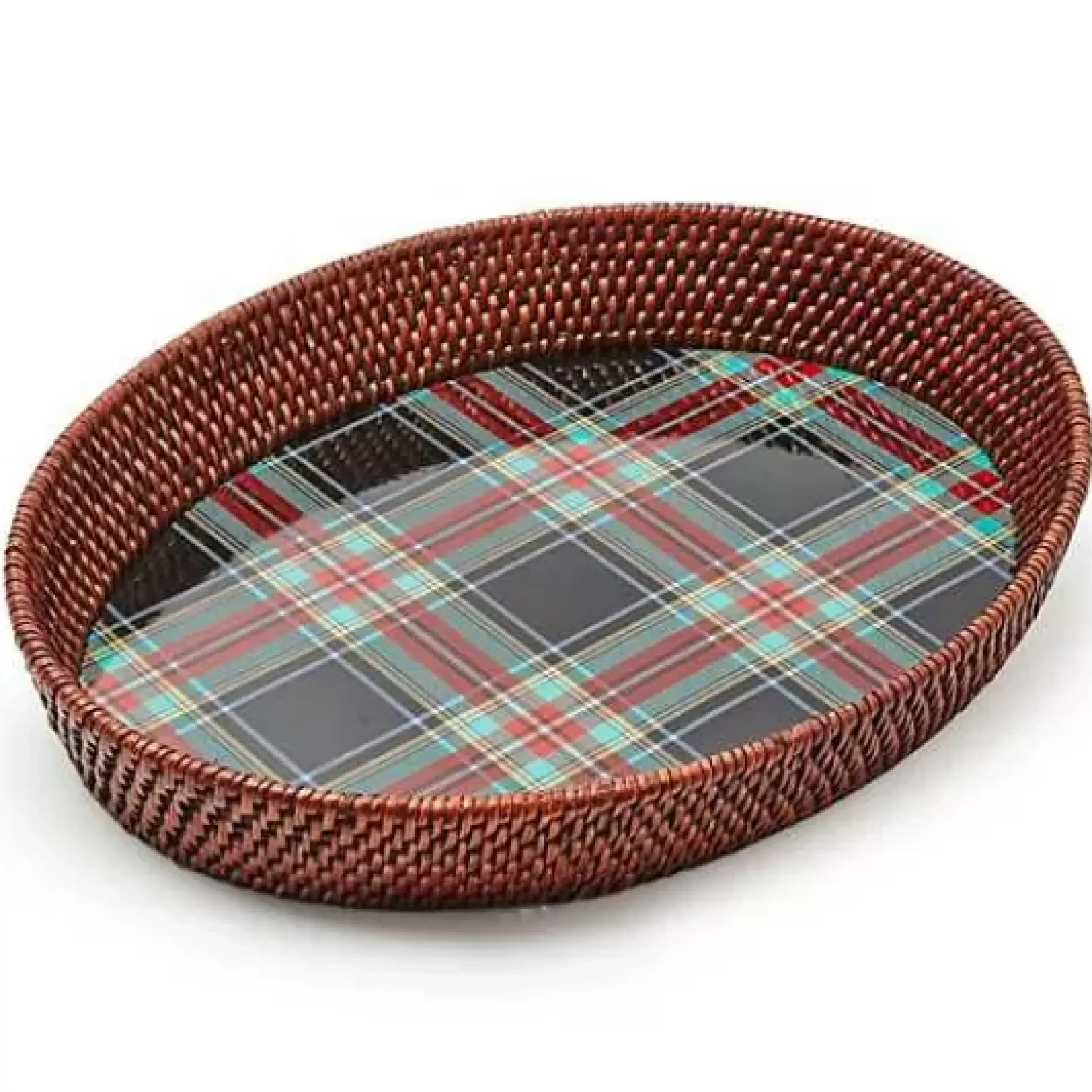MacKenzie-Childs Tartan Large Black Rattan Serving Tray< Serveware