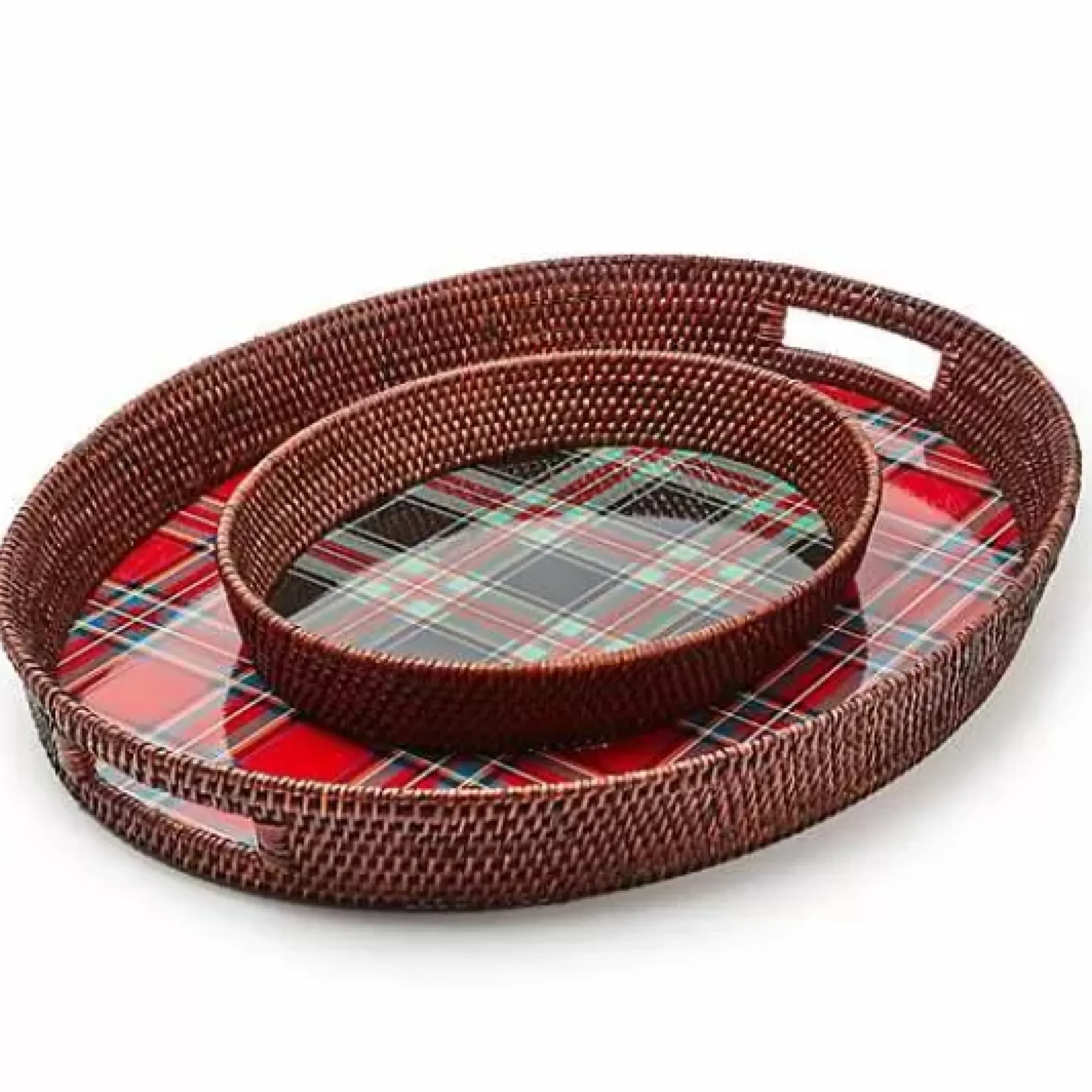 MacKenzie-Childs Tartan Large Black Rattan Serving Tray< Serveware