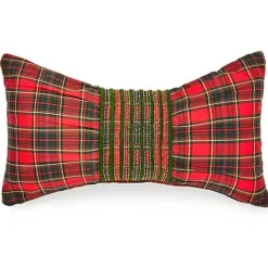 MacKenzie-Childs Tartan Red Bow Throw Pillow< Pillows, Throws, & Cushions