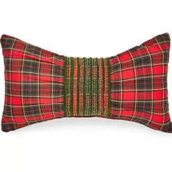 MacKenzie-Childs Tartan Red Bow Throw Pillow< Pillows, Throws, & Cushions