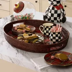 MacKenzie-Childs Tartan Red Rattan Party Serving Tray< Serveware