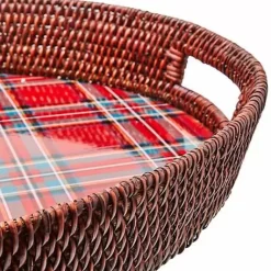 MacKenzie-Childs Tartan Red Rattan Party Serving Tray< Serveware