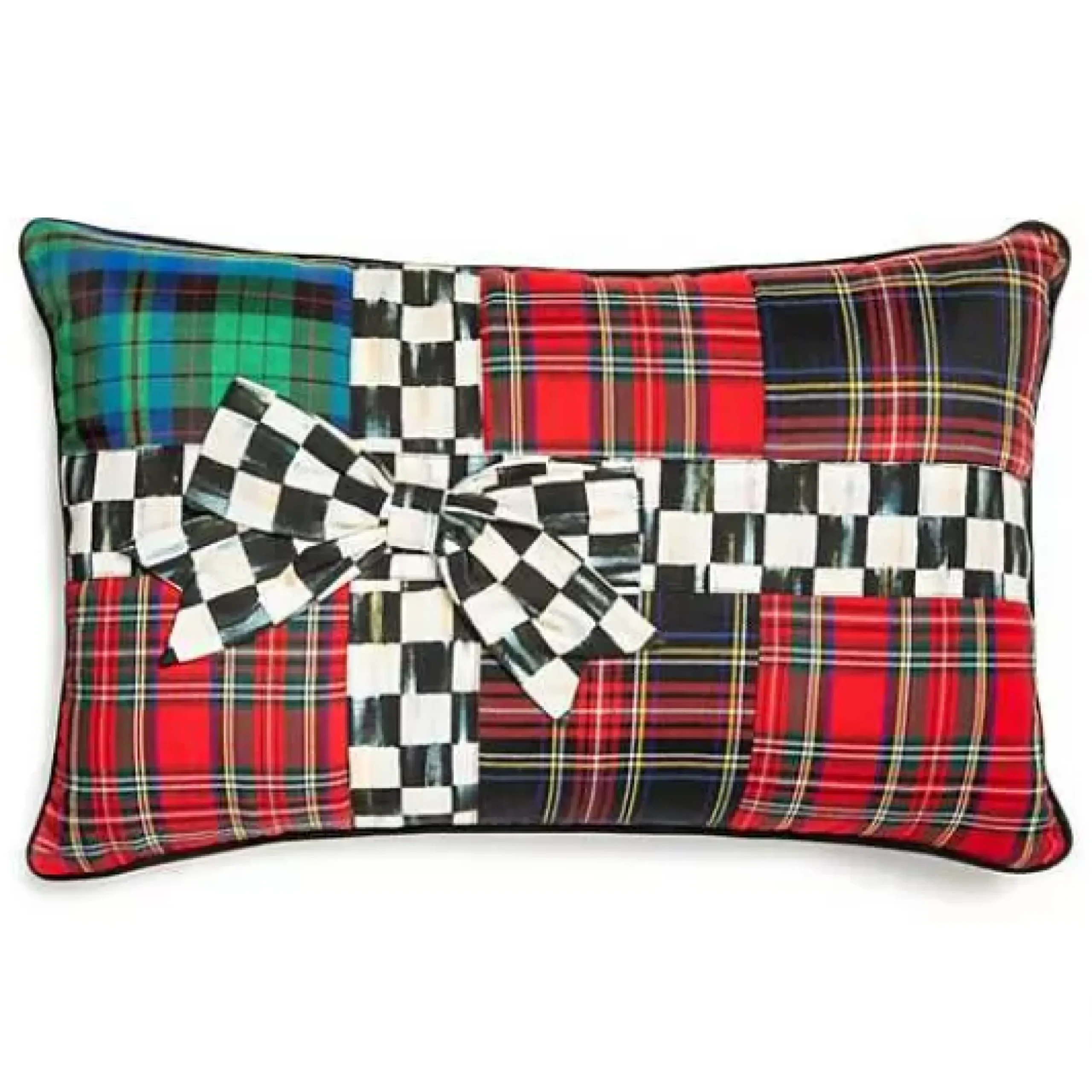 MacKenzie-Childs Tartastic Bow Lumbar Pillow< Holiday|Pillows, Throws, & Cushions