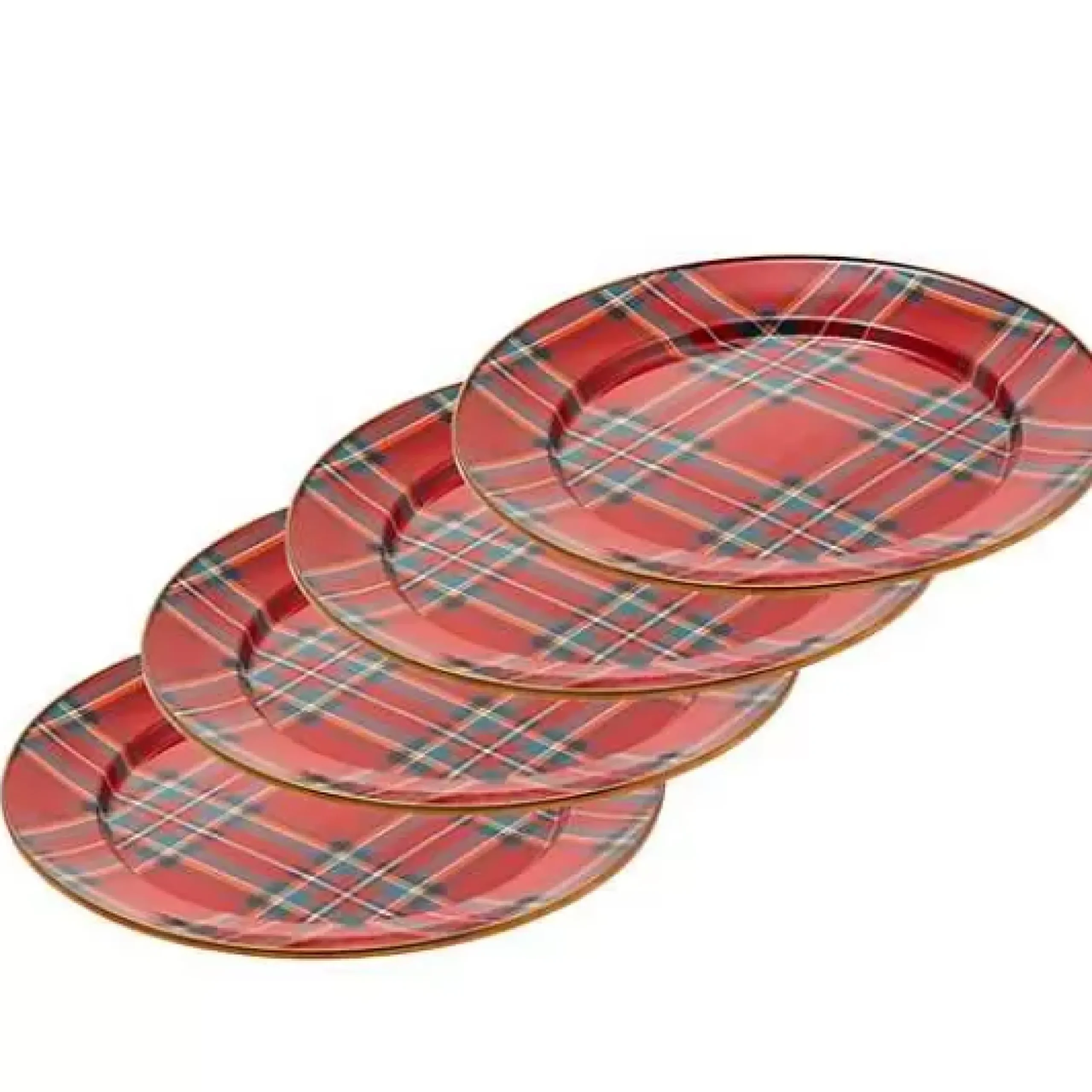 MacKenzie-Childs Tartastic Enamel Charger - Red, Set of 4< Holiday|Kitchen & Dining Sets