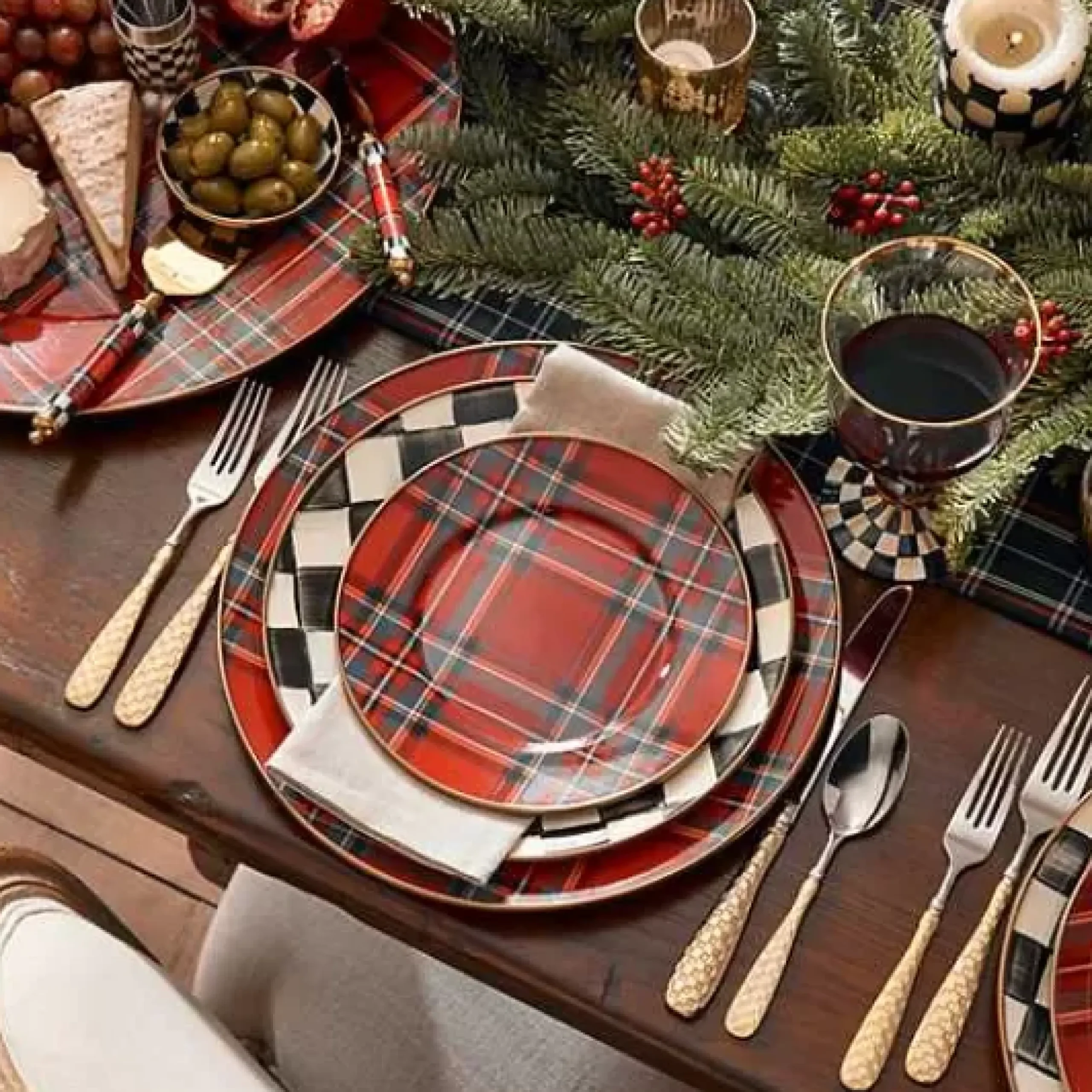 MacKenzie-Childs Tartastic Enamel Salad/Dessert Plate - Red< Holiday|Dinnerware & Flatware
