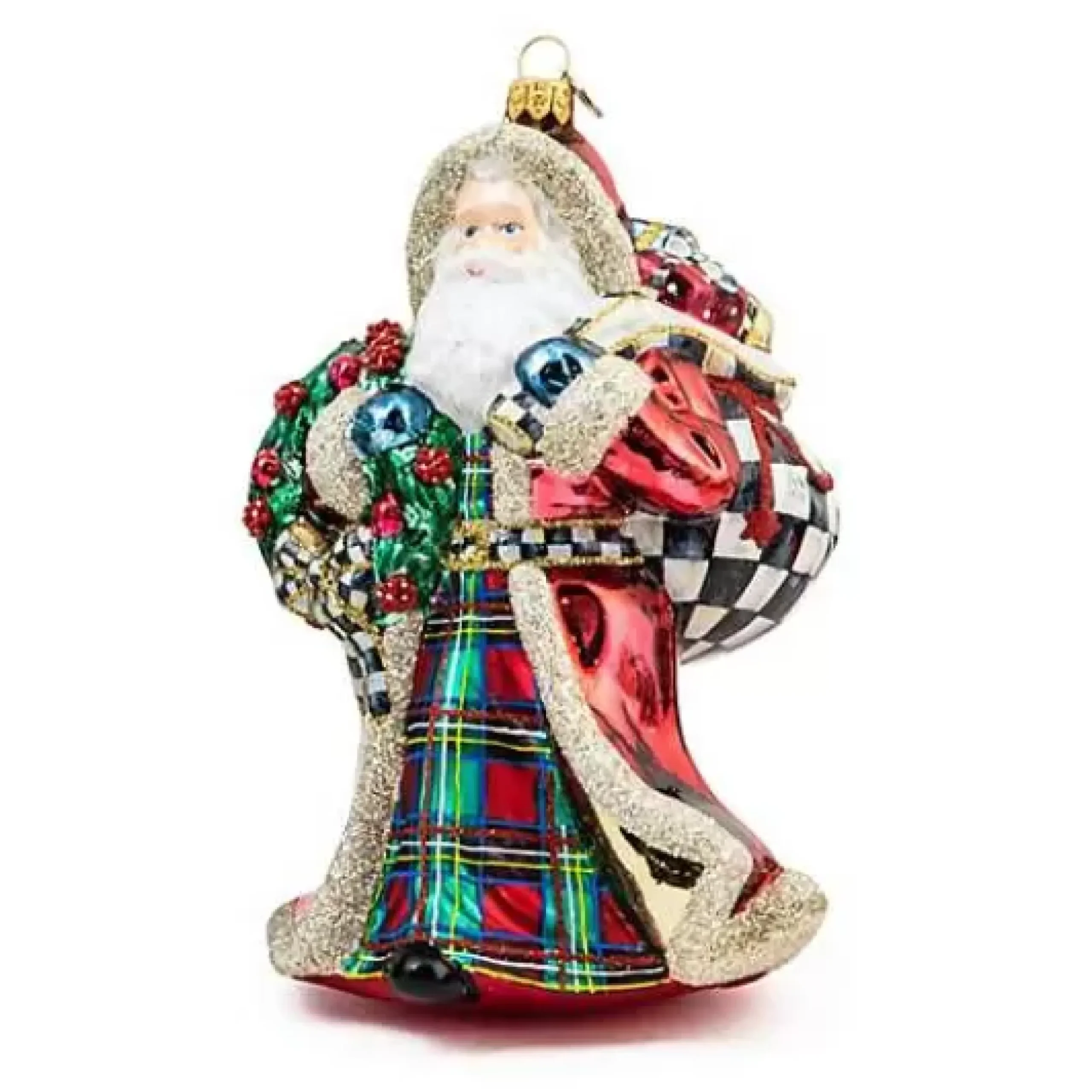 MacKenzie-Childs Tartastic Father Christmas Glass Ornament< Holiday