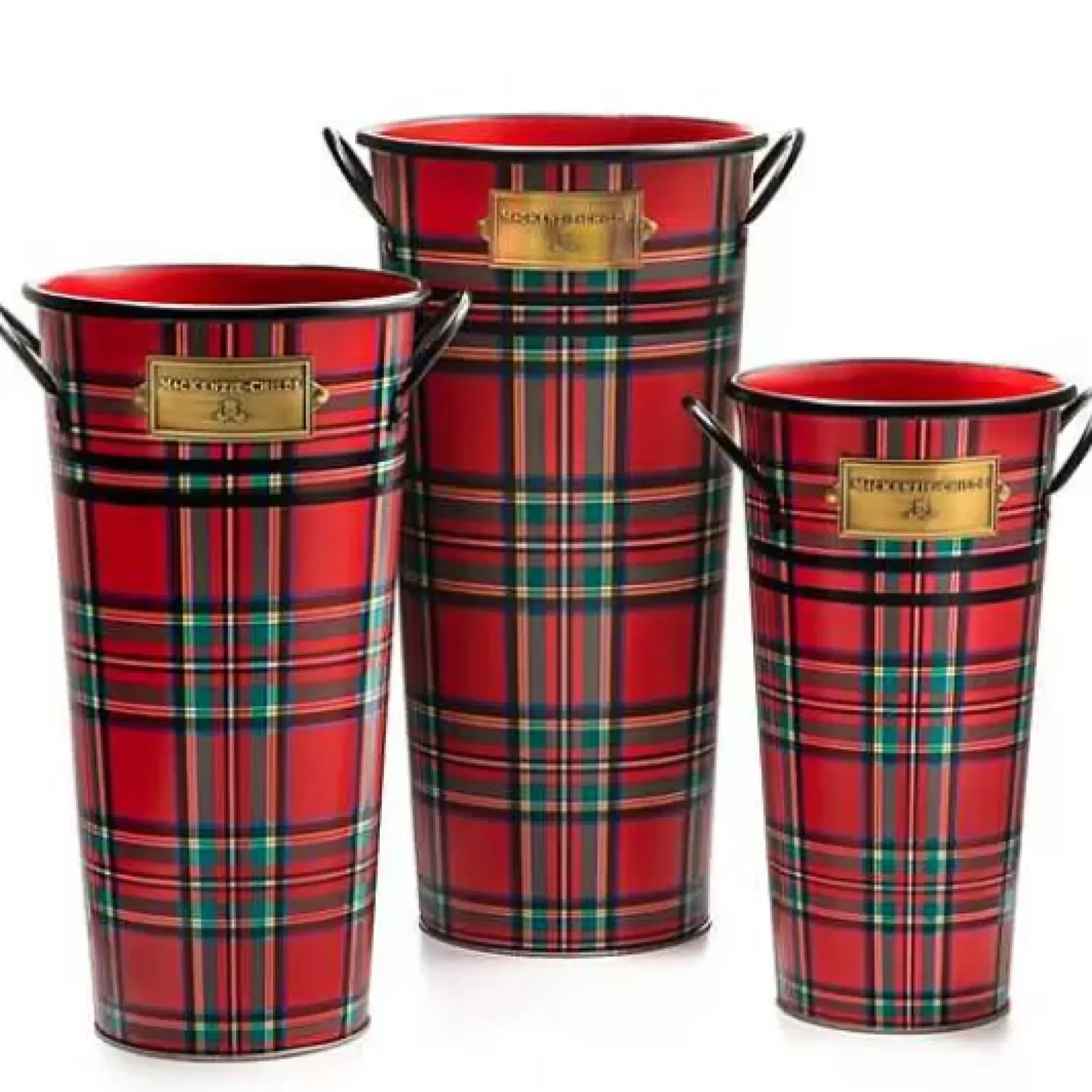 MacKenzie-Childs Tartastic Flower Buckets, Set of 3< Holiday|Greenery & Florals