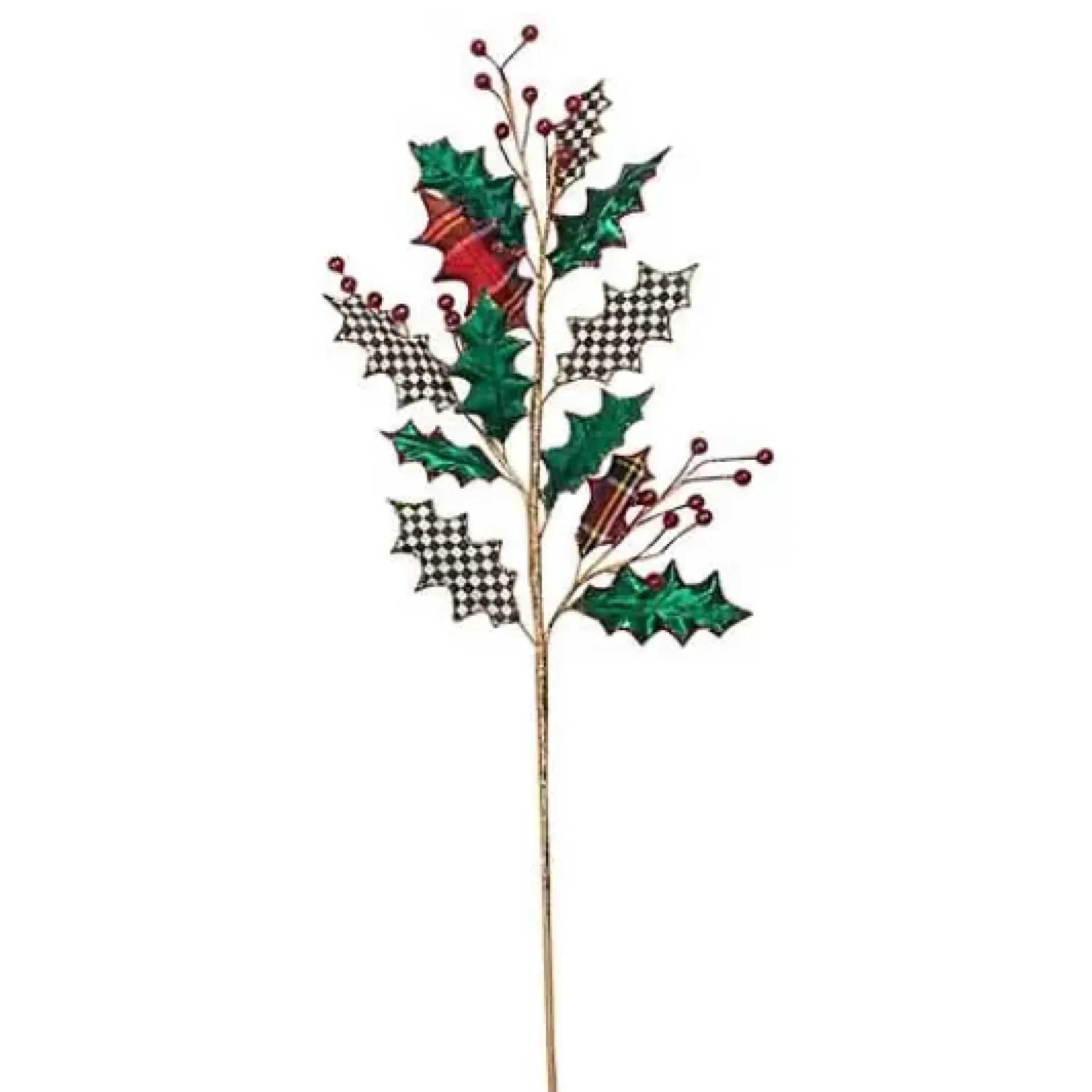 MacKenzie-Childs Tartastic Holly Spray Stem< Holiday|Greenery & Florals