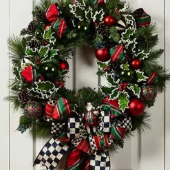 MacKenzie-Childs Tartastic Illuminated Wreath< Holiday|Greenery & Florals