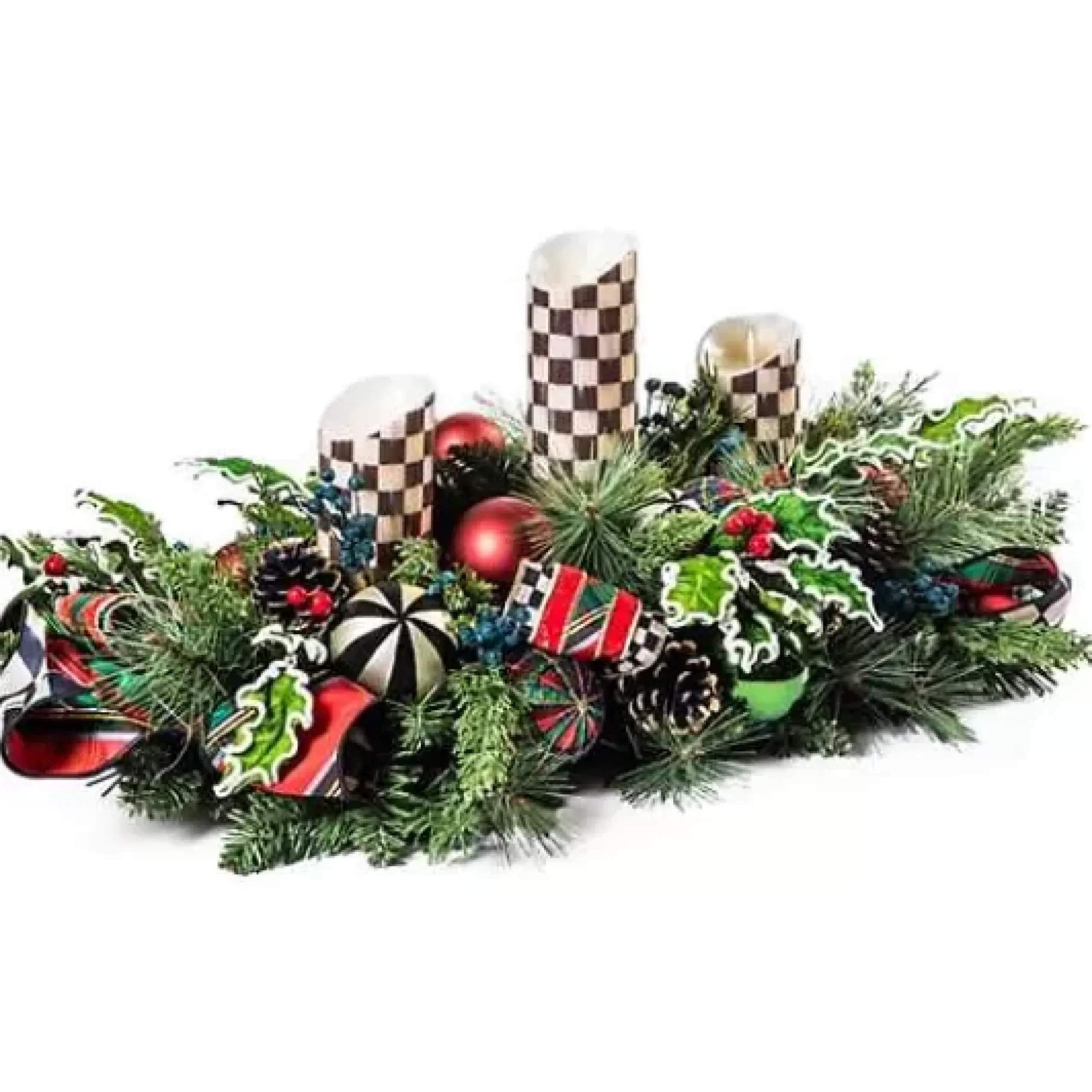 MacKenzie-Childs Tartastic Triple Candle Centerpiece< Holiday|Greenery & Florals