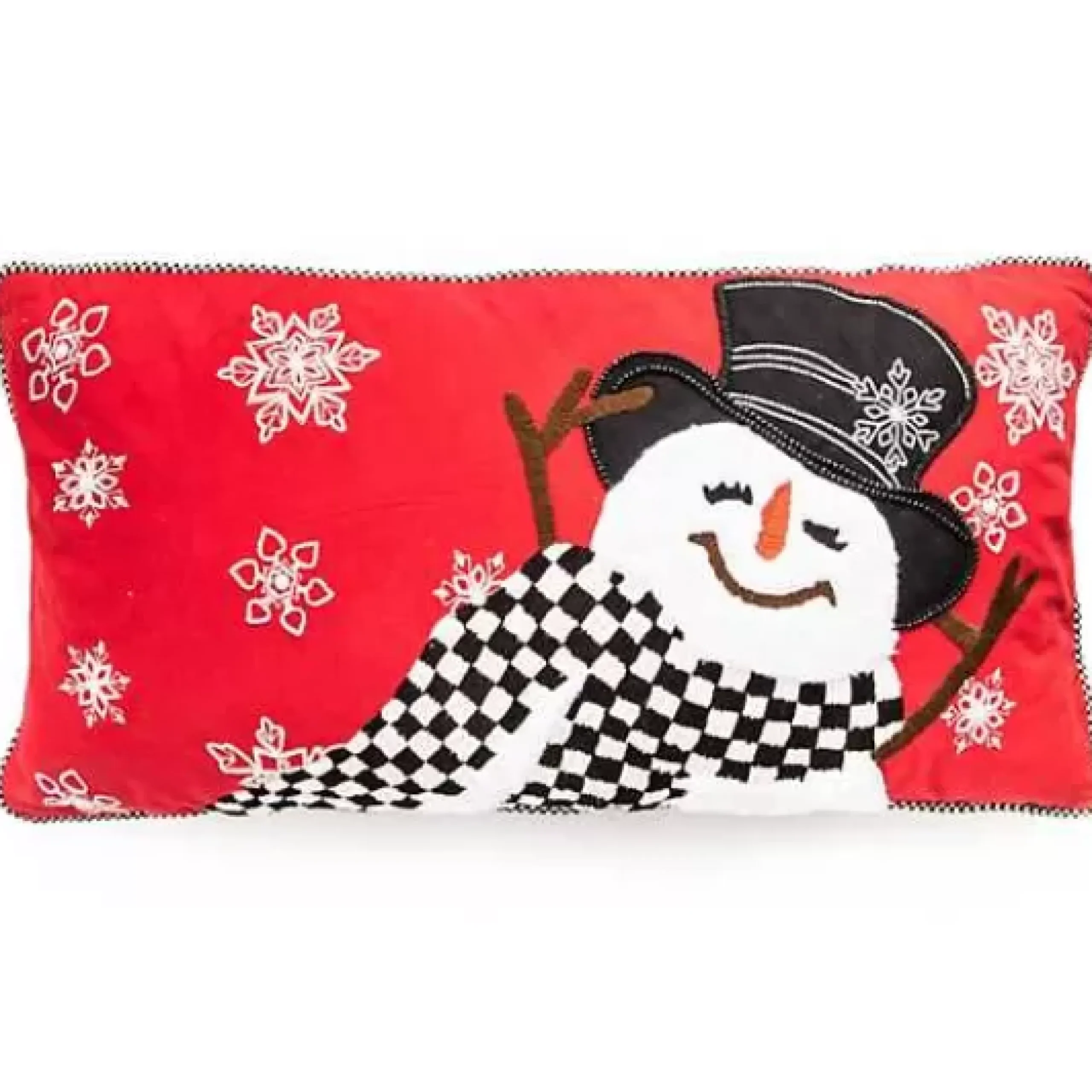 MacKenzie-Childs Top Hat Snowman Lumbar Pillow< Holiday|Pillows, Throws, & Cushions