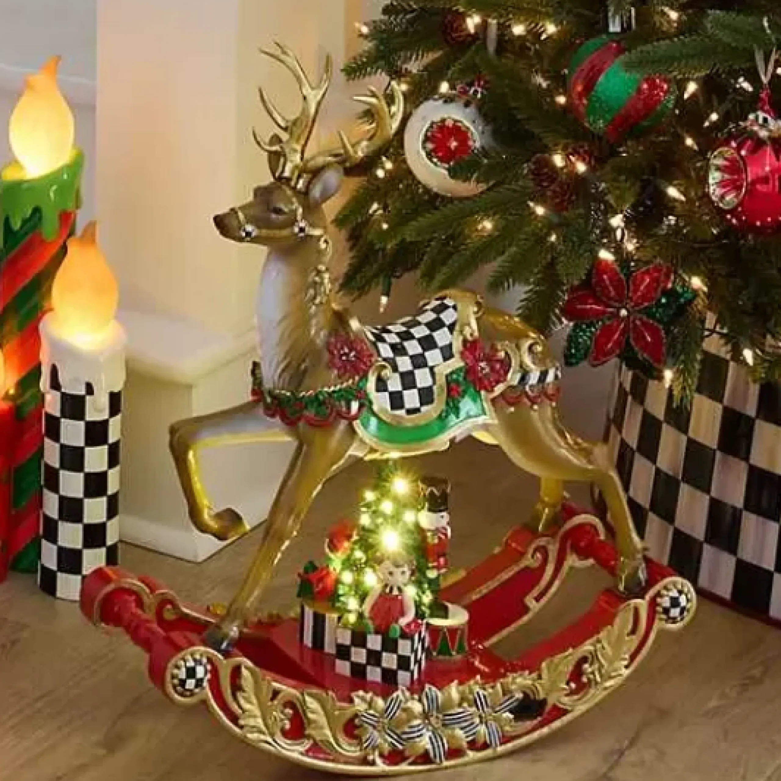 MacKenzie-Childs Traditional Christmas Illuminated Rocking Reindeer< Room Accents