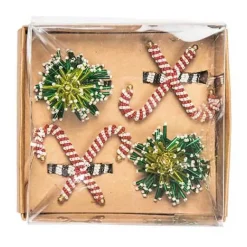 MacKenzie-Childs Tree Candy Cane Napkin Rings, Set of 4< Holiday|Kitchen & Dining Sets