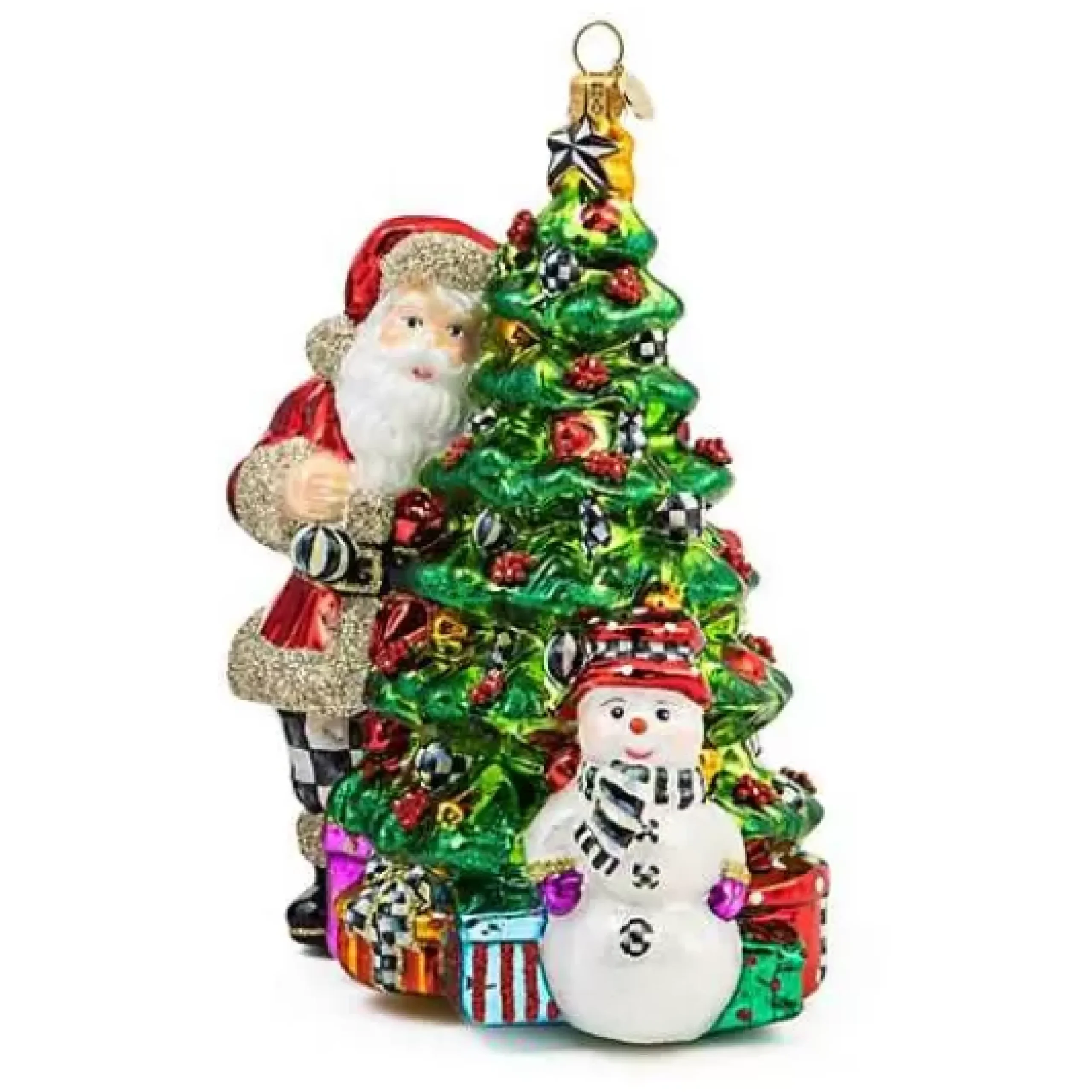 MacKenzie-Childs Treeside Santa Glass Ornament< Holiday