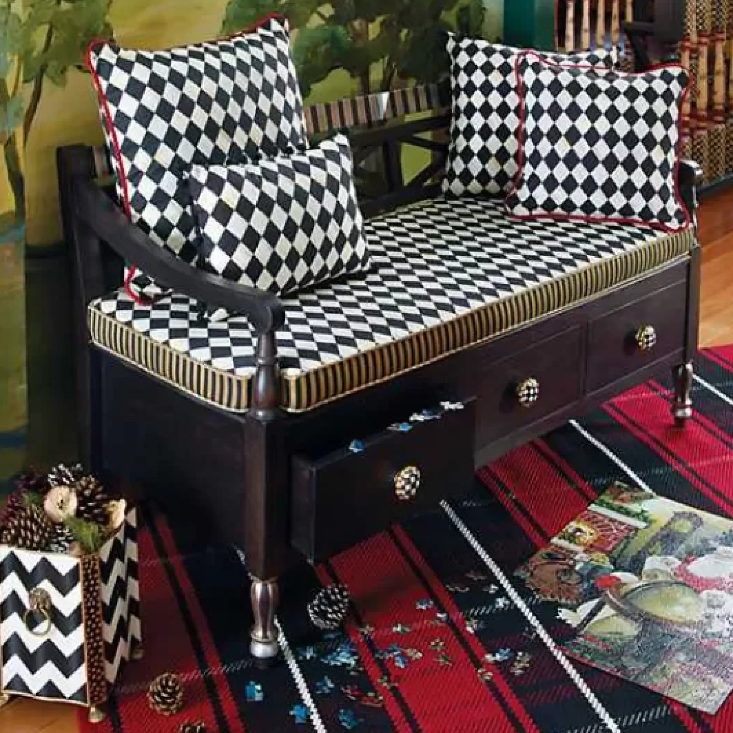 MacKenzie-Childs Vendage Bench< Storage Furniture|Living Room
