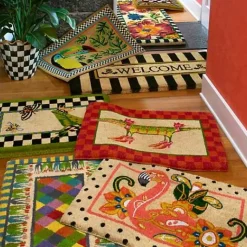 MacKenzie-Childs Welcome Awning Stripe Double Door Entrance Mat< Rugs