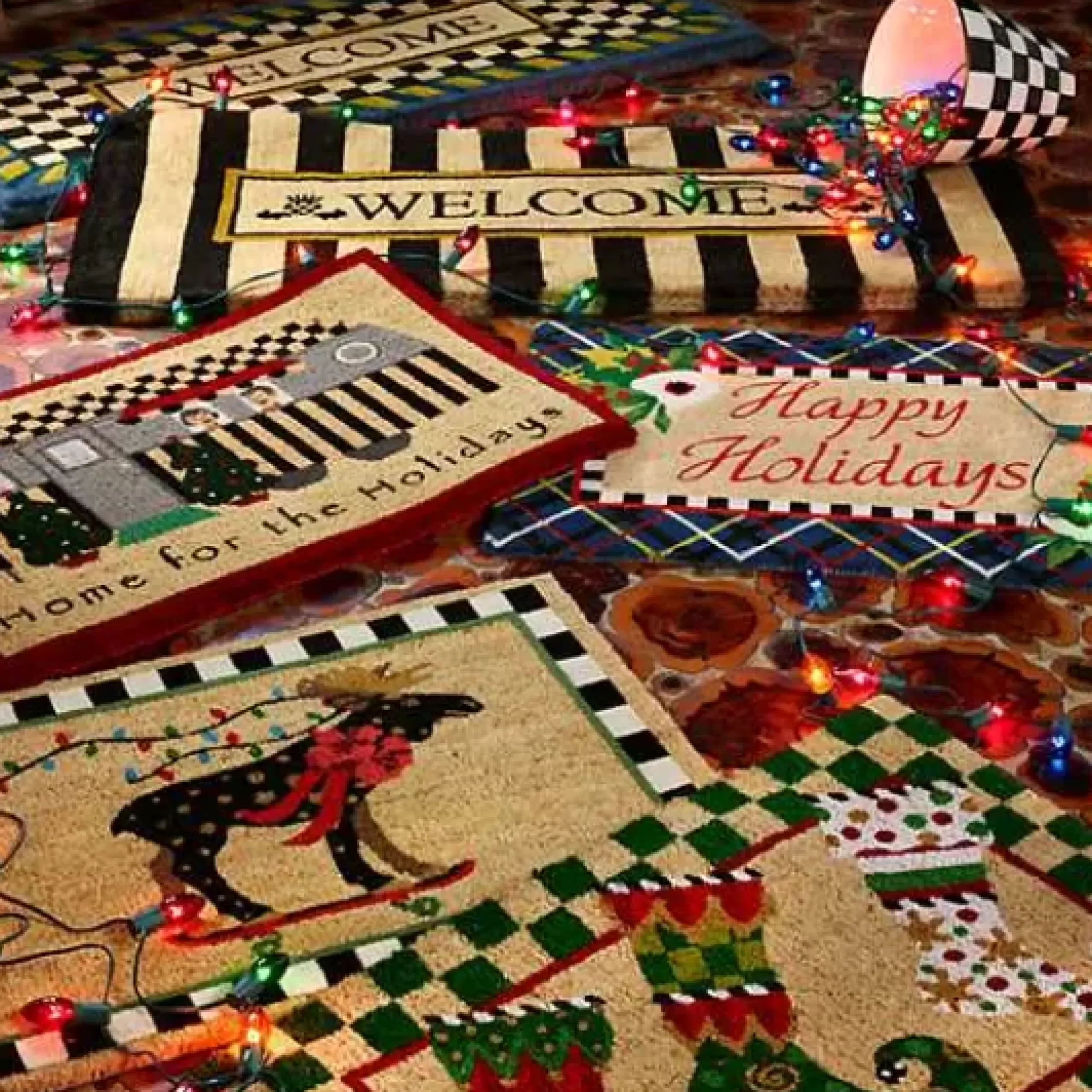 MacKenzie-Childs Welcome Awning Stripe Double Door Entrance Mat< Rugs