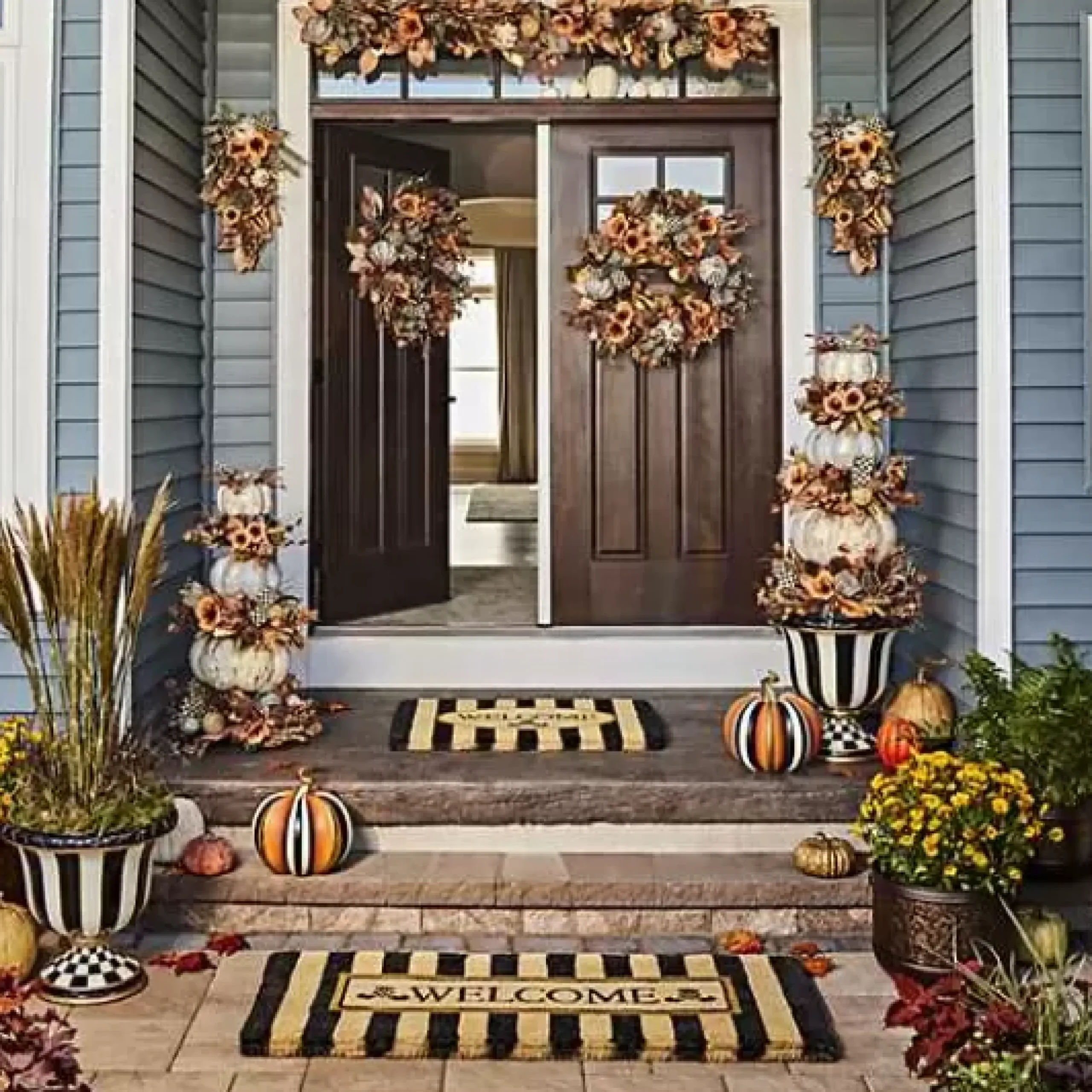 MacKenzie-Childs Welcome Awning Stripe Double Door Entrance Mat< Rugs