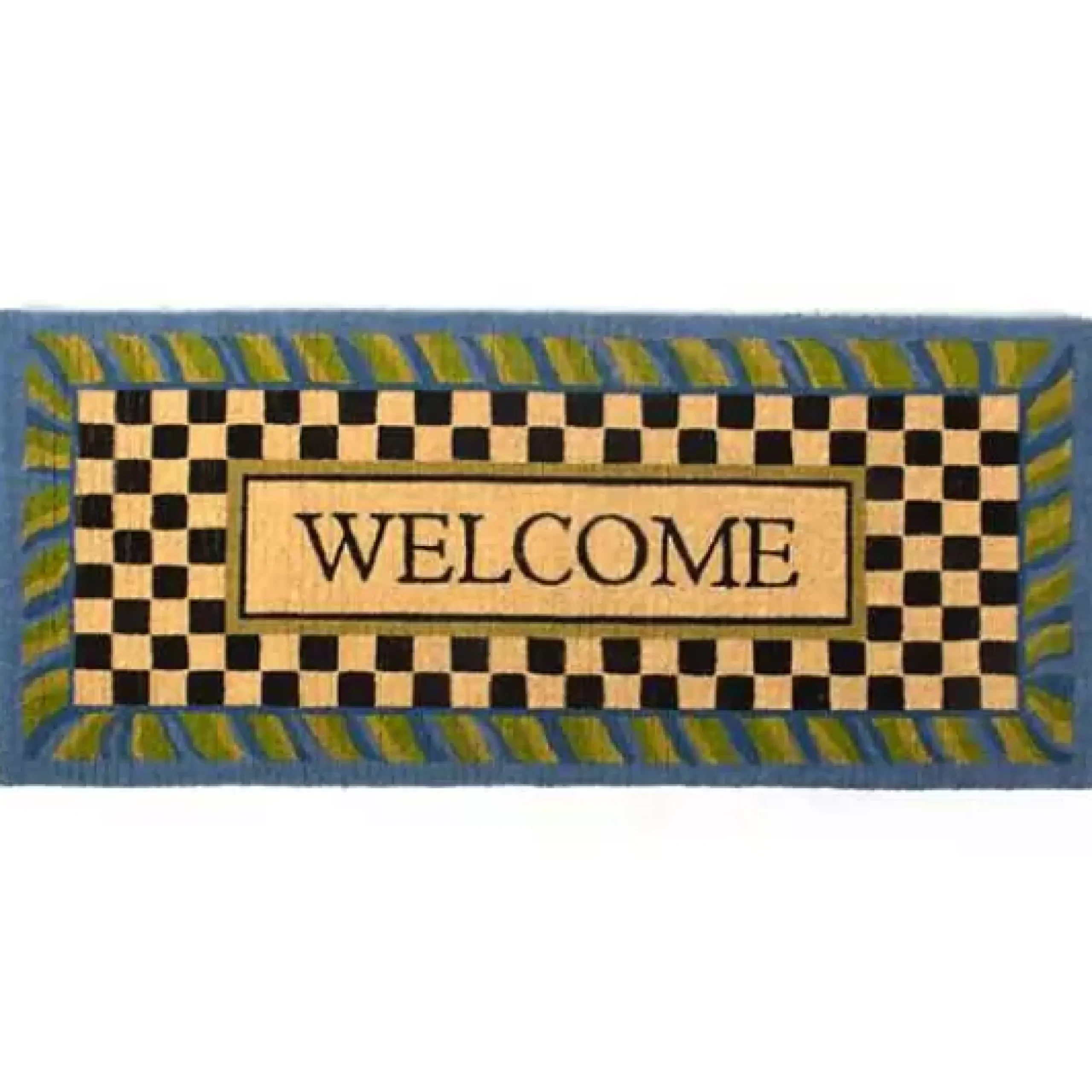 MacKenzie-Childs Welcome Periwinkle Double Door Entrance Mat< Rugs