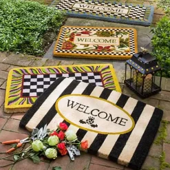 MacKenzie-Childs Welcome Periwinkle Double Door Entrance Mat< Rugs