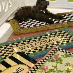 MacKenzie-Childs Welcome Periwinkle Double Door Entrance Mat< Rugs