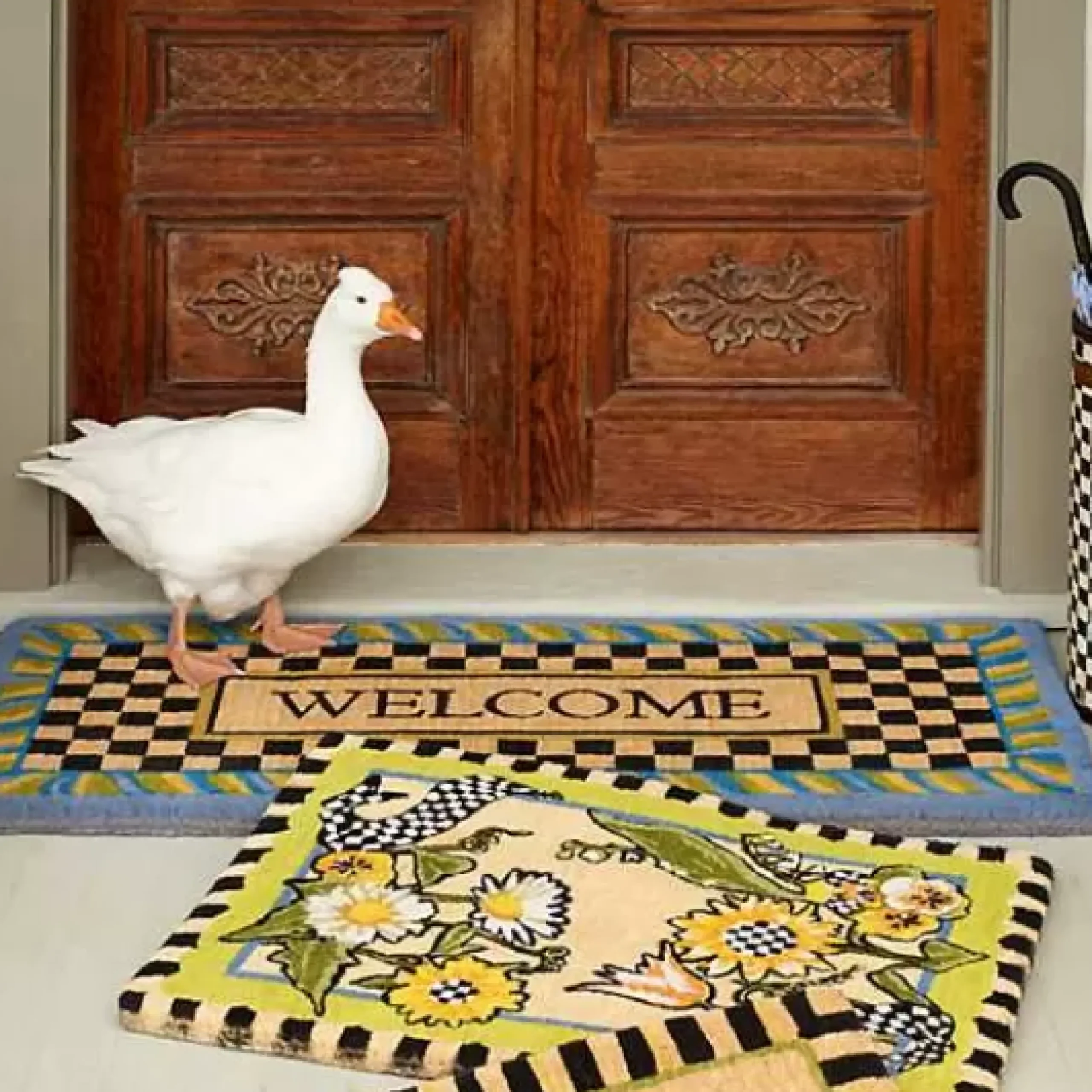 MacKenzie-Childs Welcome Periwinkle Double Door Entrance Mat< Rugs